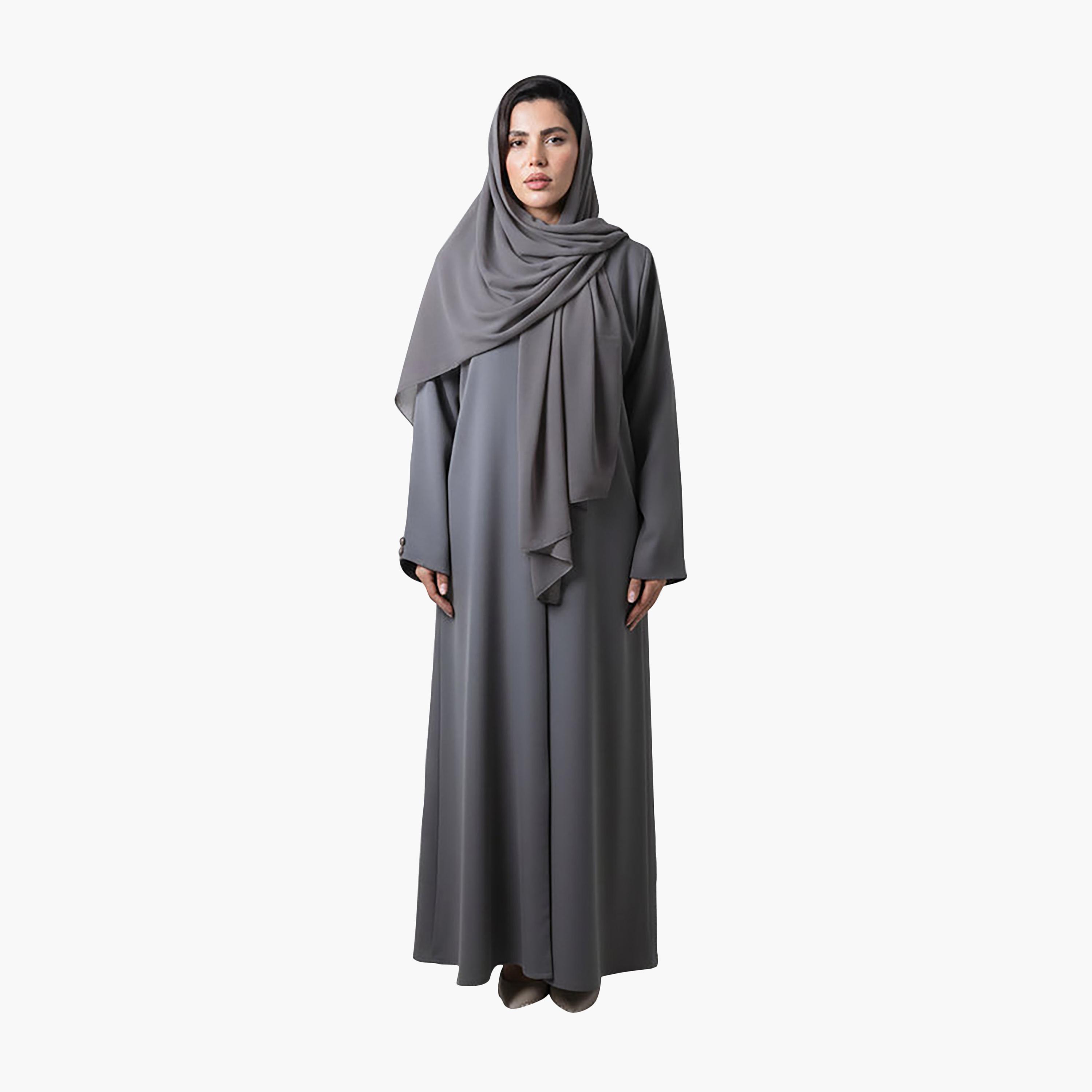 عباية نسائية من قماش كريب باربي بجهة أمامية متموجة باللون الرمادي من إم سكوير فاشون-women-arabicclothing-abayas-image-3