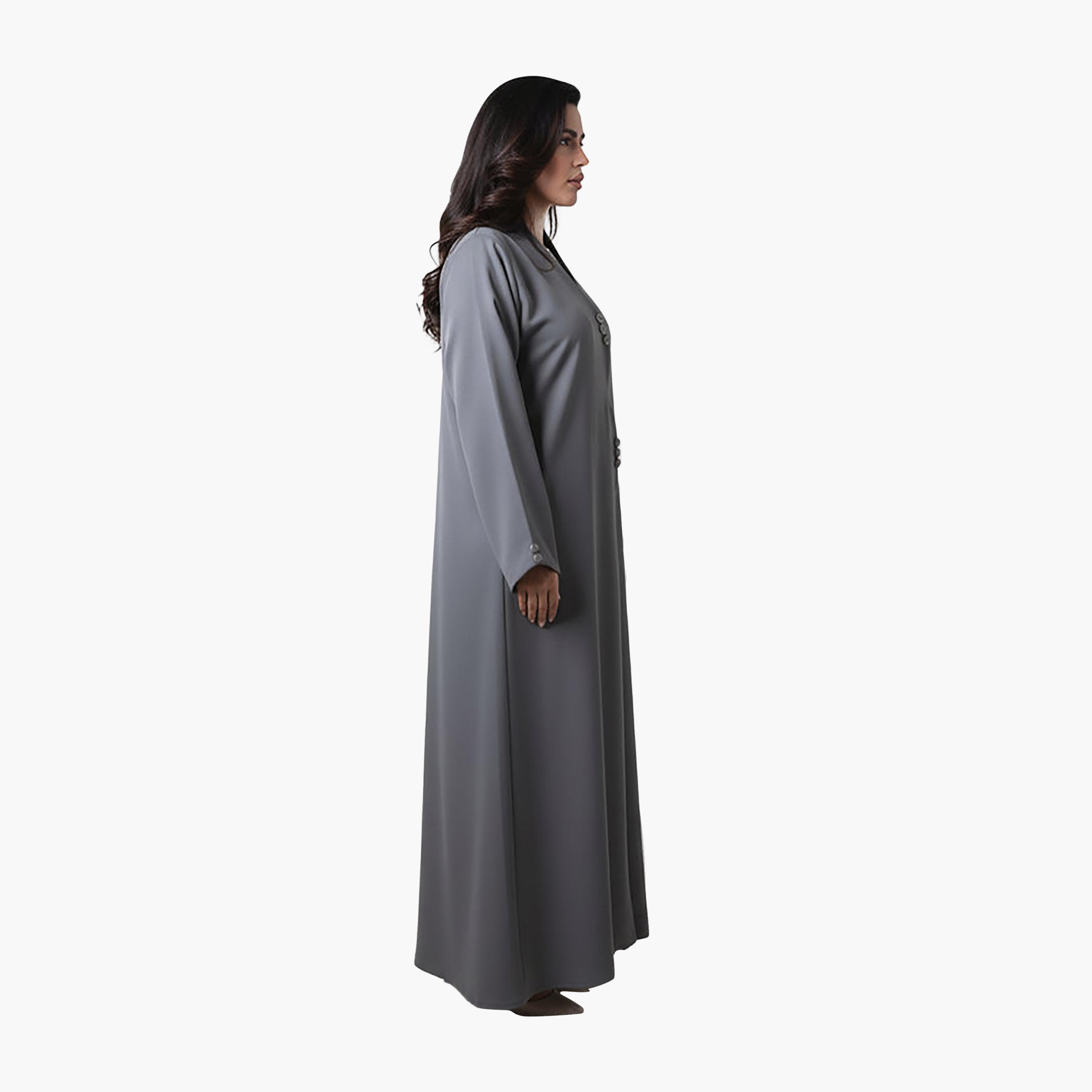 عباية نسائية من قماش كريب باربي بجهة أمامية متموجة باللون الرمادي من إم سكوير فاشون-women-arabicclothing-abayas-image-4