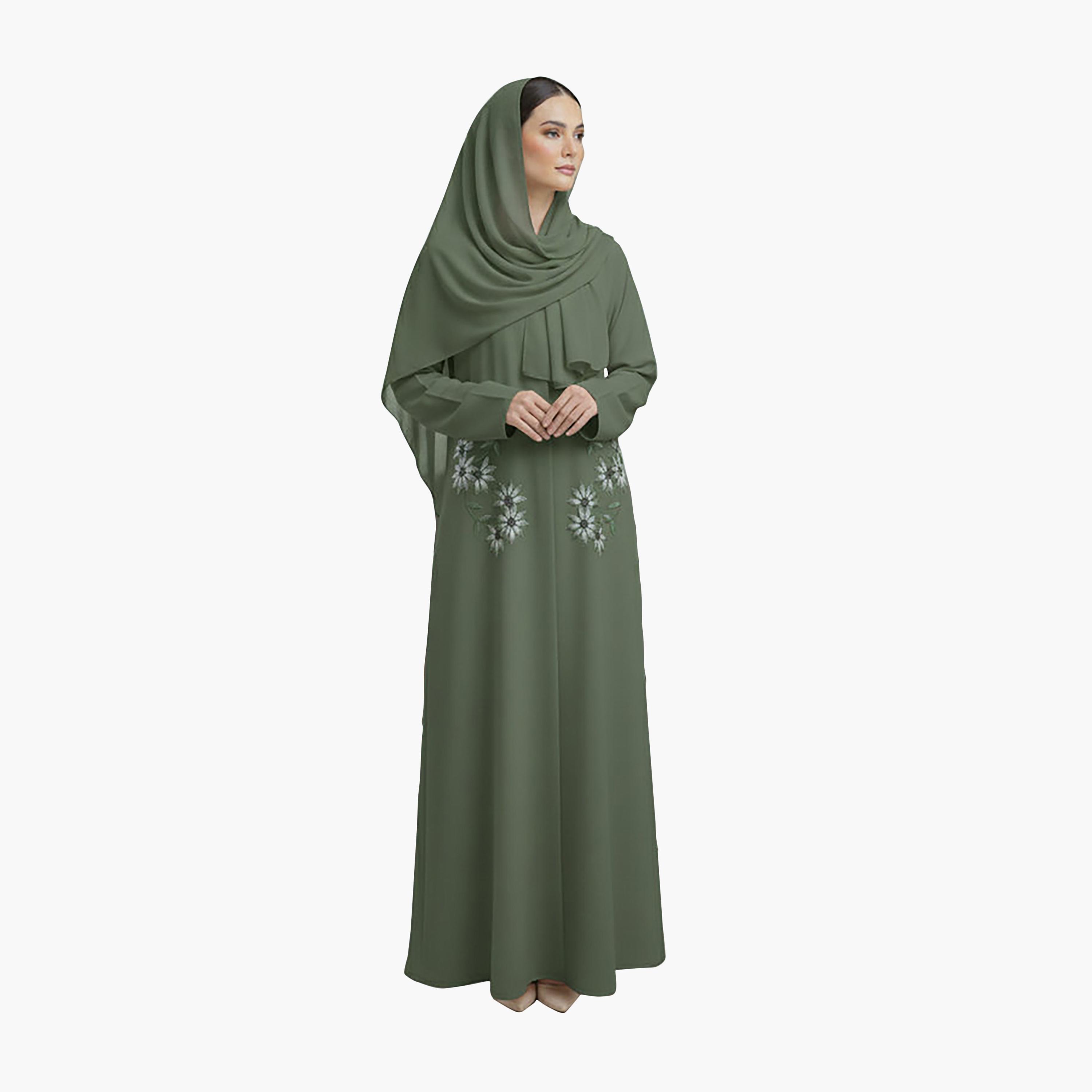 عباية نسائية نيدا مطرزة بالزهور مع حجاب من ام سكوير فاشون-women-arabicclothing-abayas-image-1