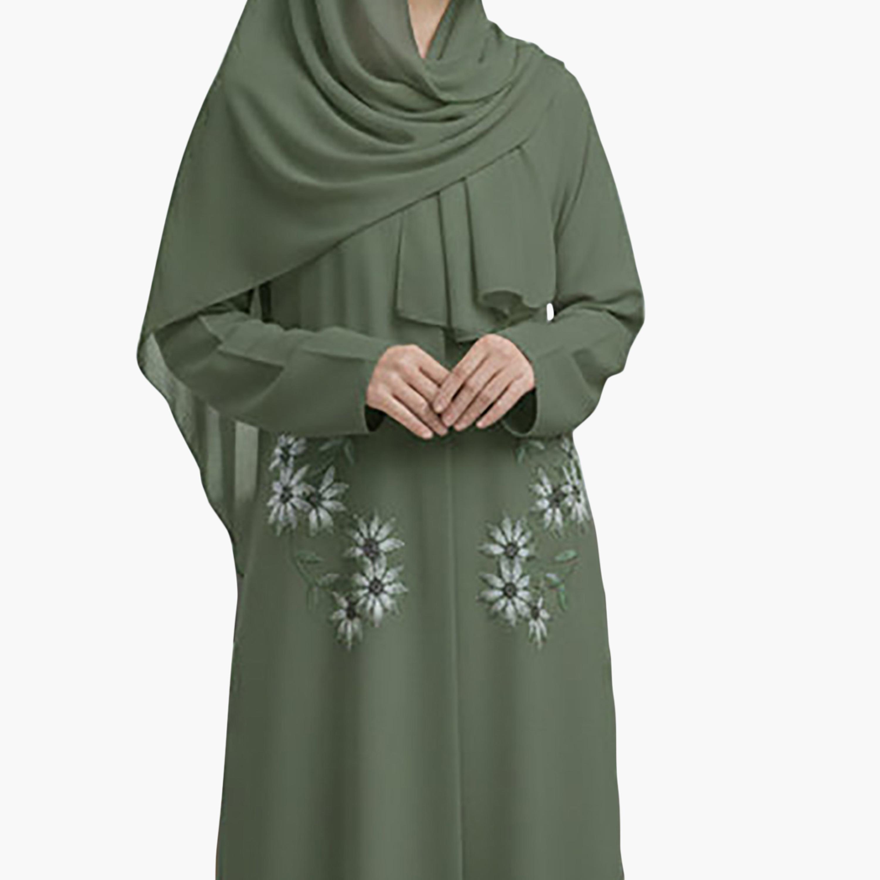 عباية نسائية نيدا مطرزة بالزهور مع حجاب من ام سكوير فاشون-women-arabicclothing-abayas-image-3