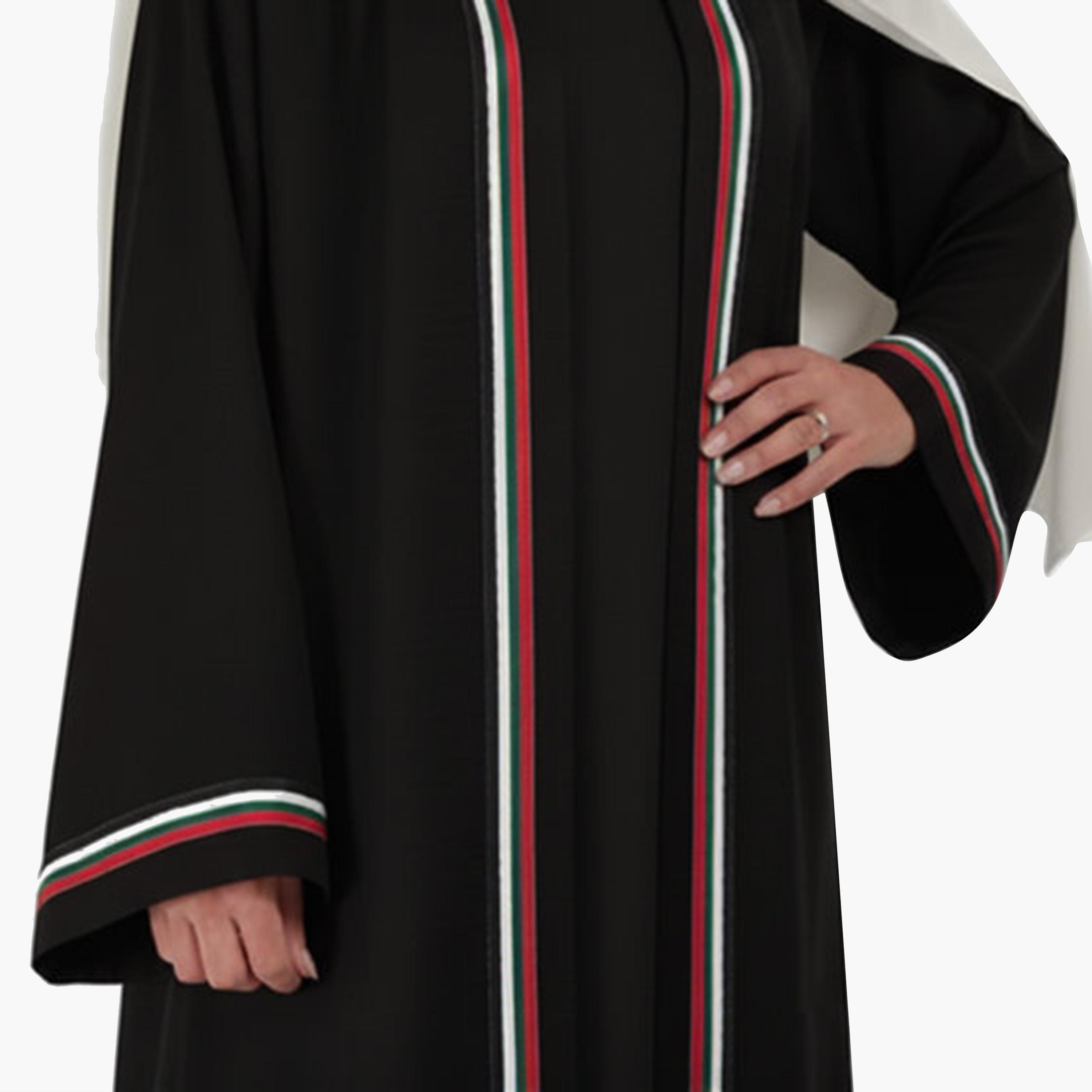 Msquare Fashion National Day Stripe Detailed Wide Sleeves CEY Melange Women's Abaya with Hijab-women-arabicclothing-abayas-image-2
