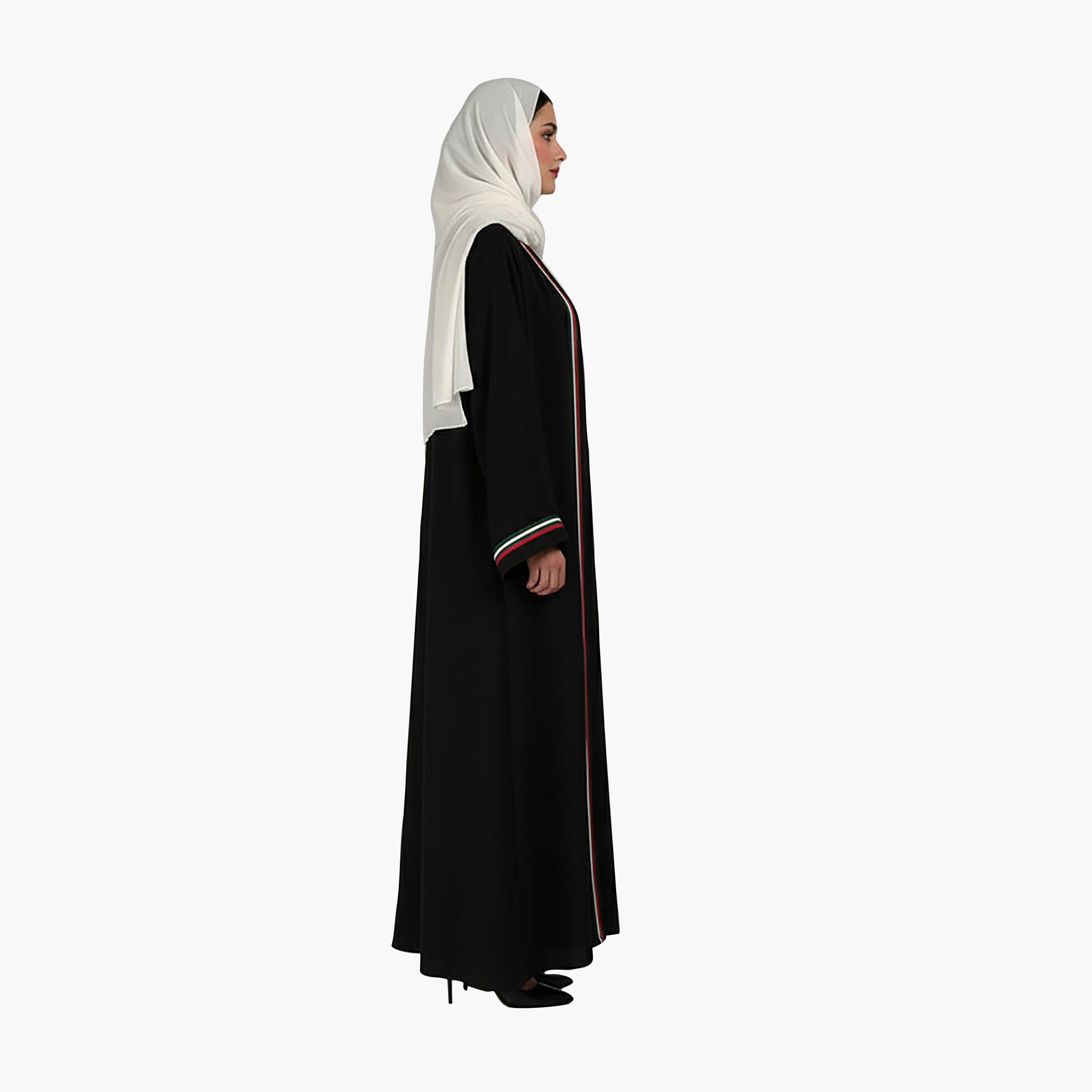Msquare Fashion National Day Stripe Detailed Wide Sleeves CEY Melange Women's Abaya with Hijab-women-arabicclothing-abayas-image-3