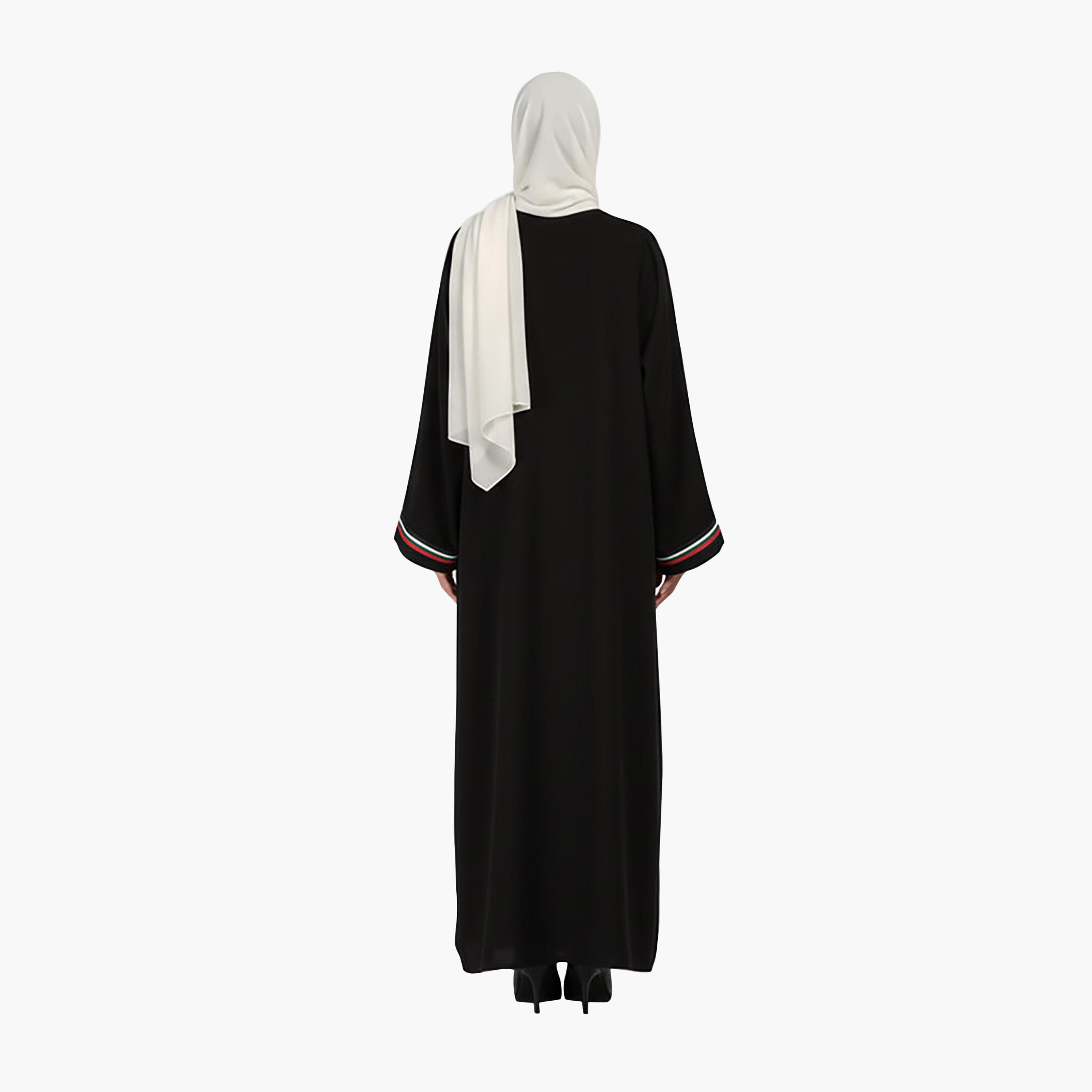 Msquare Fashion National Day Stripe Detailed Wide Sleeves CEY Melange Women's Abaya with Hijab-women-arabicclothing-abayas-image-4