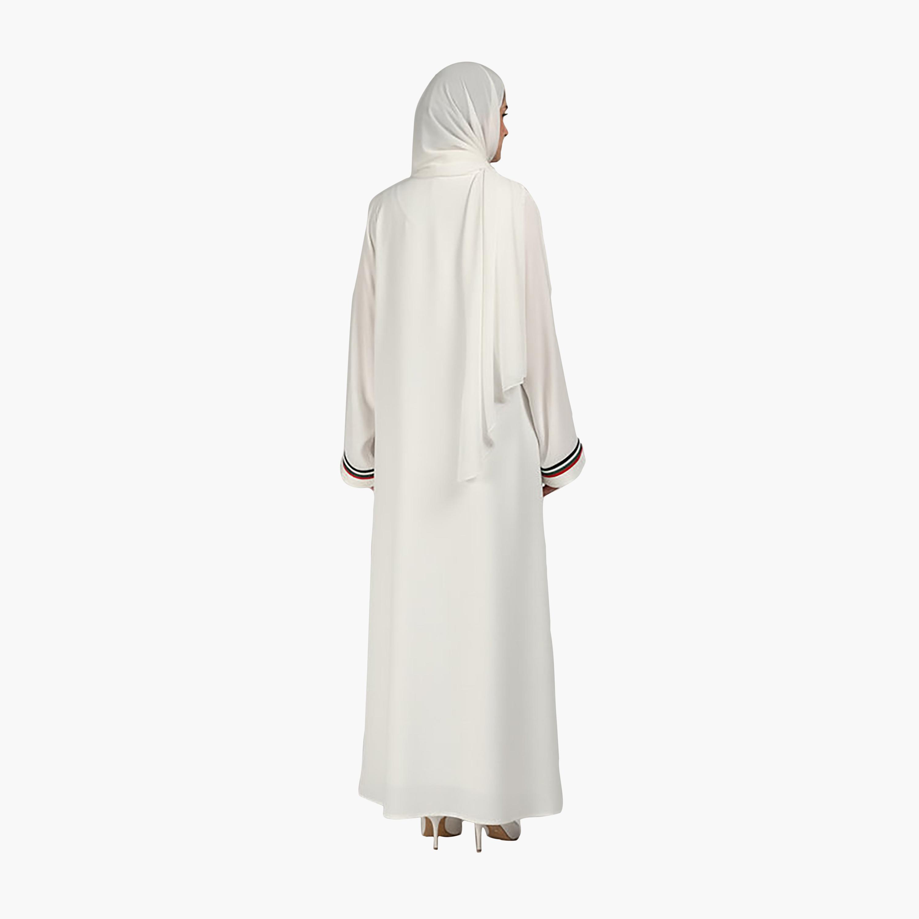 عباية نسائية بتفاصيل مخططة لليوم الوطني وأكمام واسعة سي إي واي ميلانج مع حجاب من إم سكوير فاشون-women-arabicclothing-abayas-image-3