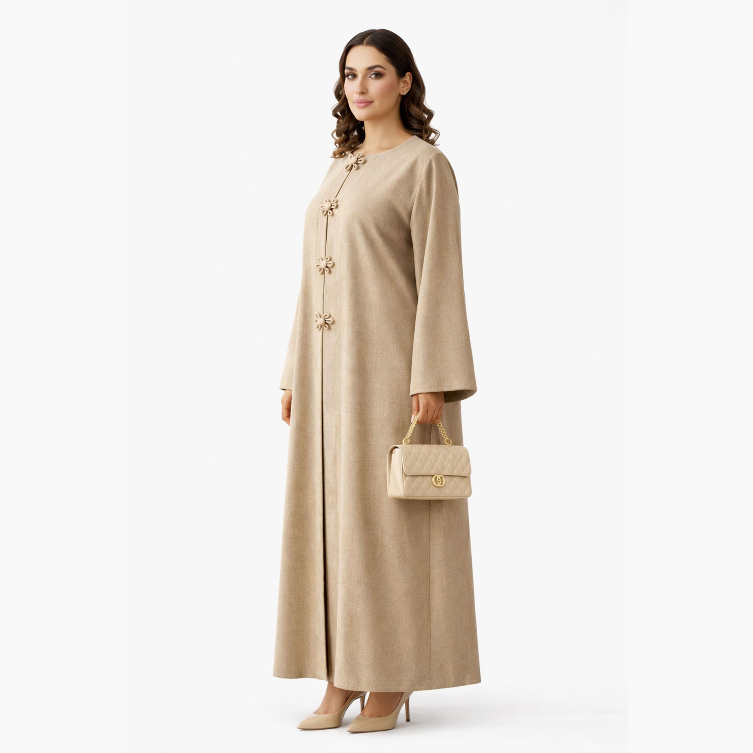 Msquare Fashion Floral Button Linen Women's Abaya-women-arabicclothing-abayas-image-2