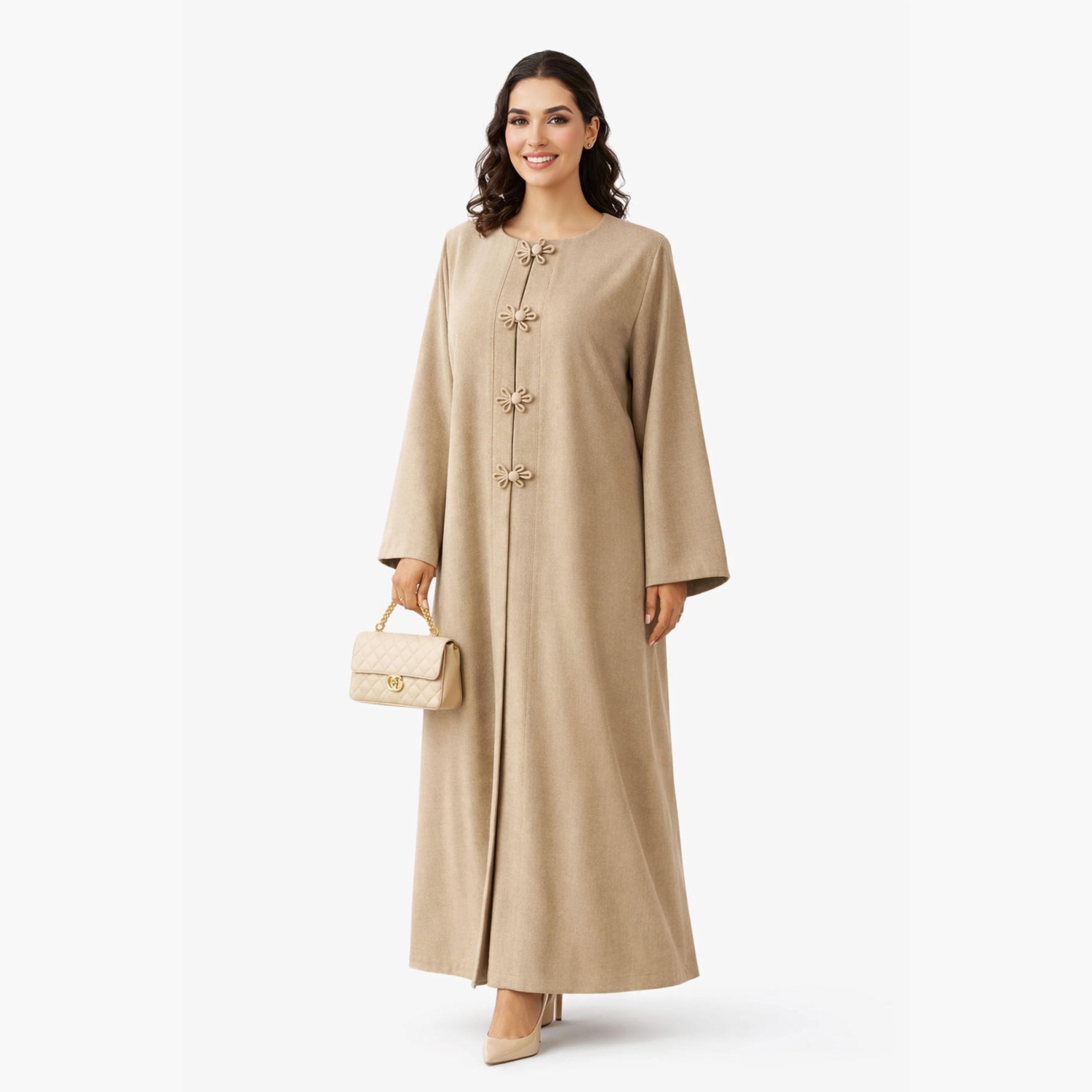 Msquare Fashion Floral Button Linen Women's Abaya-women-arabicclothing-abayas-image-3