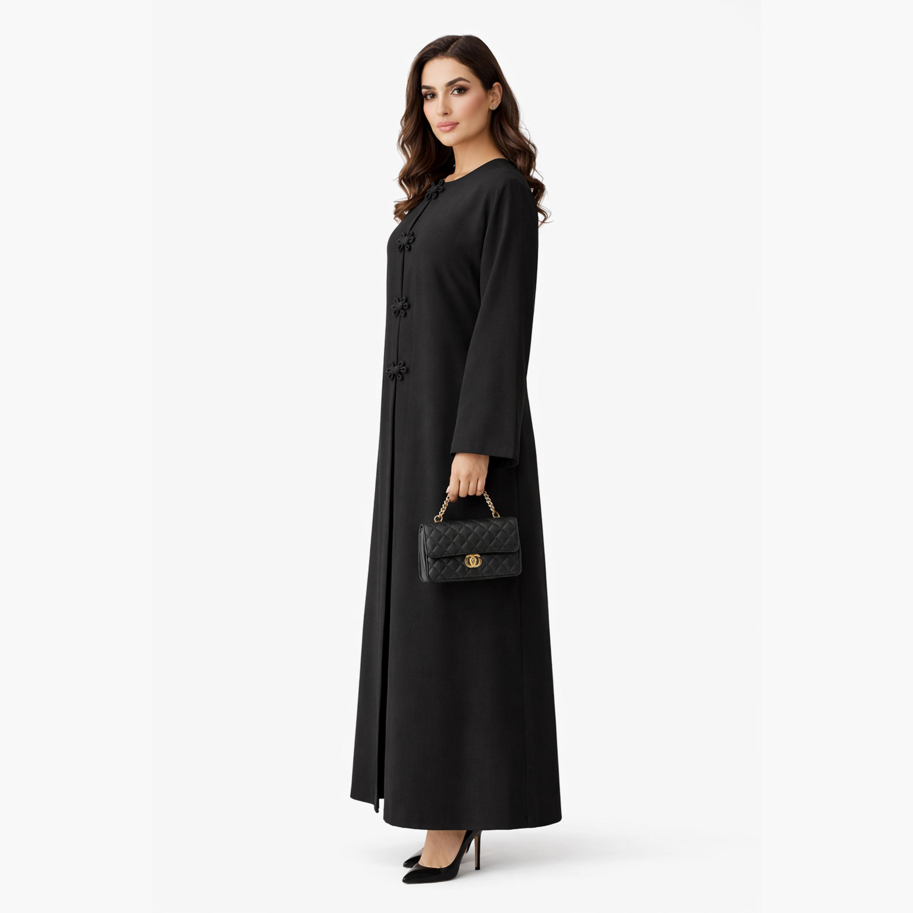 Msquare Fashion Floral Button Linen Women's Abaya-women-arabicclothing-abayas-image-2
