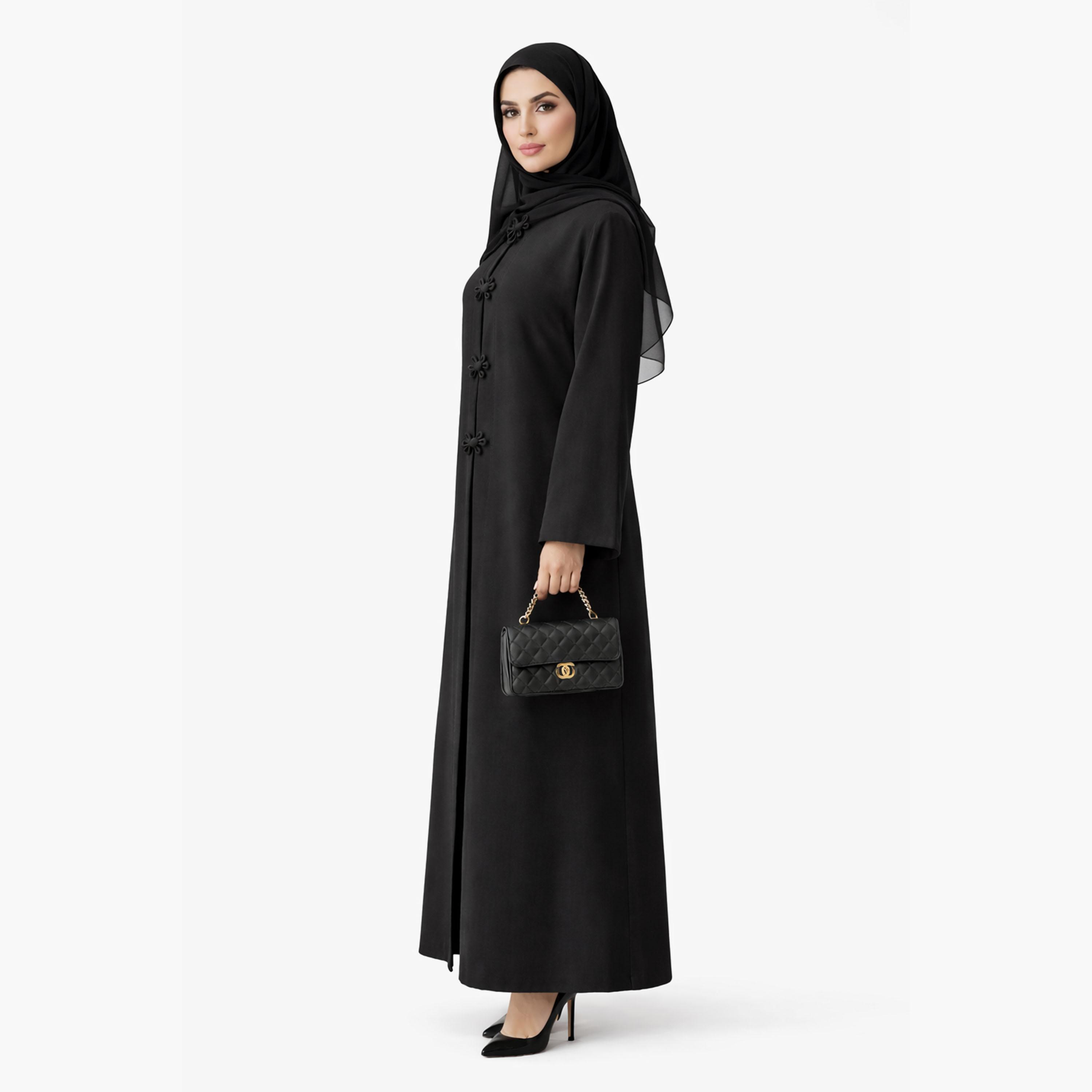 Msquare Fashion Floral Button Linen Women's Abaya-women-arabicclothing-abayas-image-3