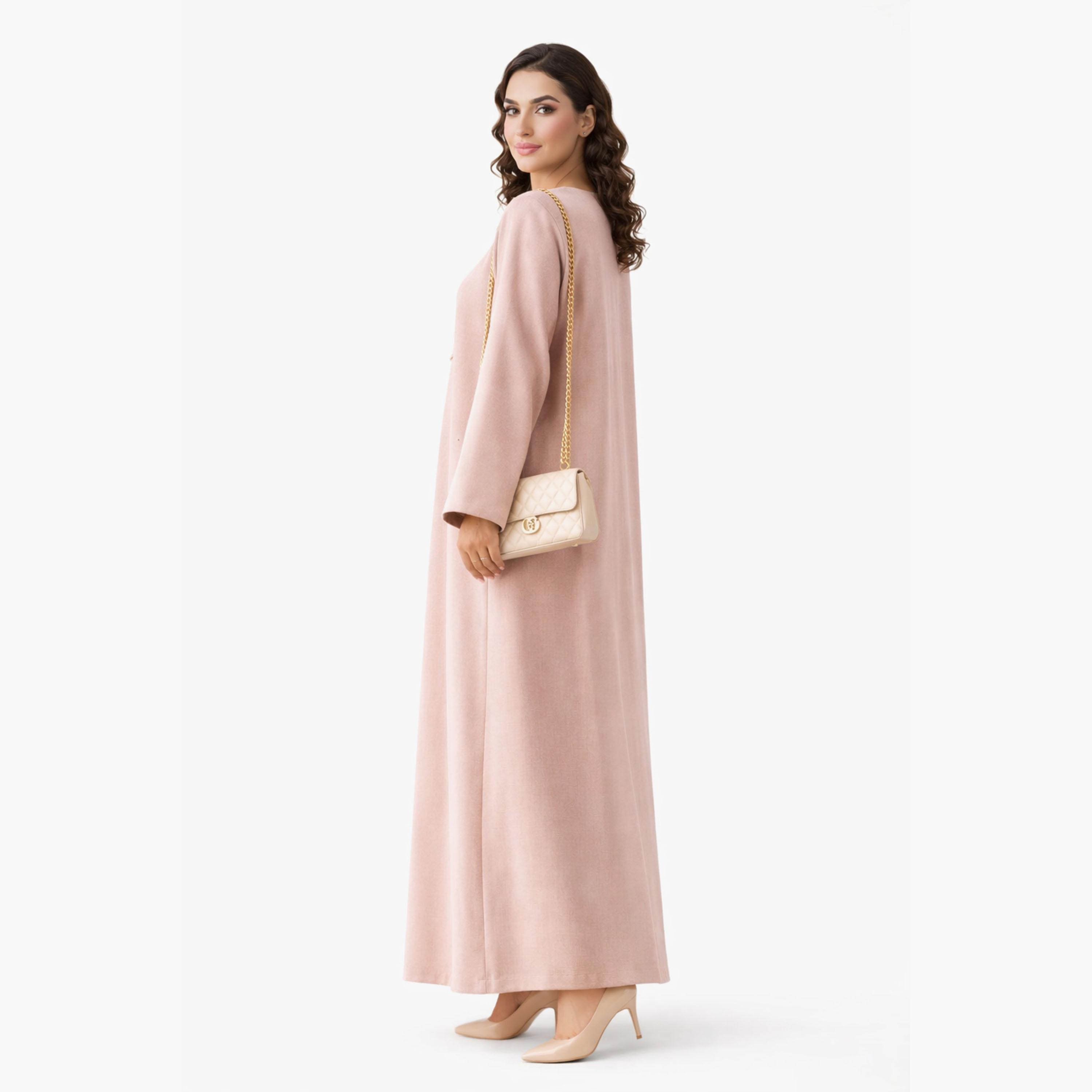 عباية نسائية من الكتان بأزرار بتصميم زهور من إم سكوير فاشن-women-arabicclothing-abayas-image-2