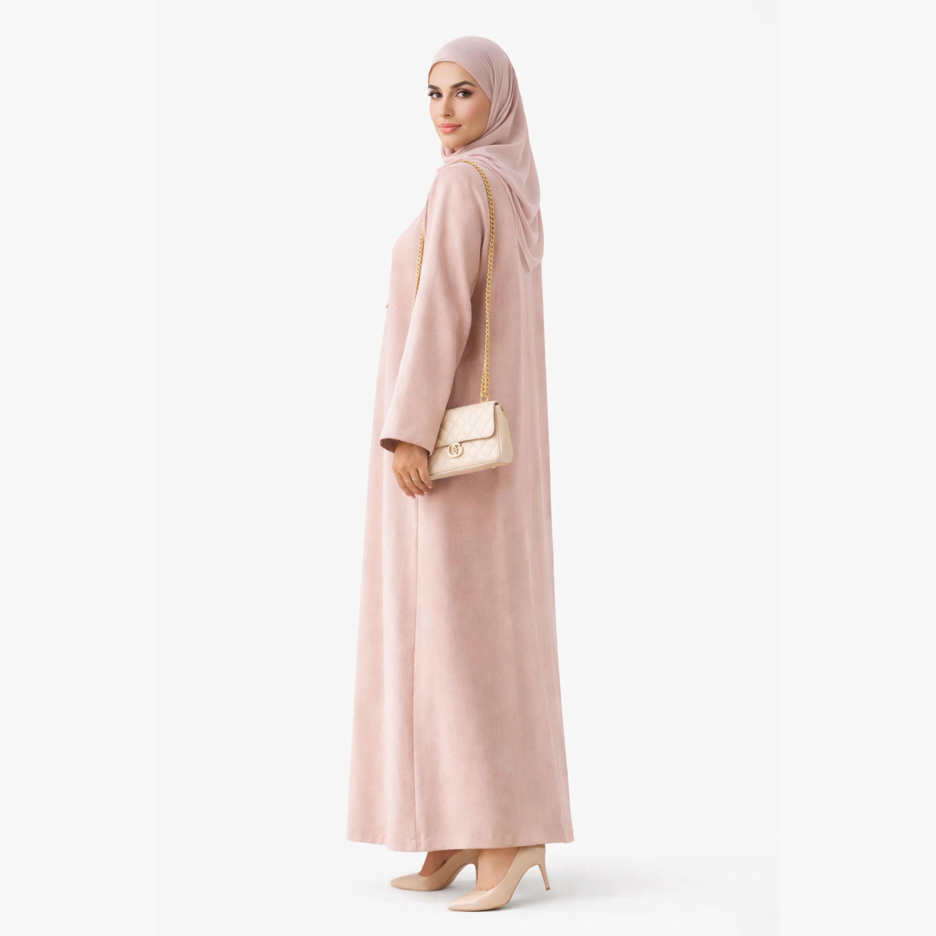 عباية نسائية من الكتان بأزرار بتصميم زهور من إم سكوير فاشن-women-arabicclothing-abayas-image-3