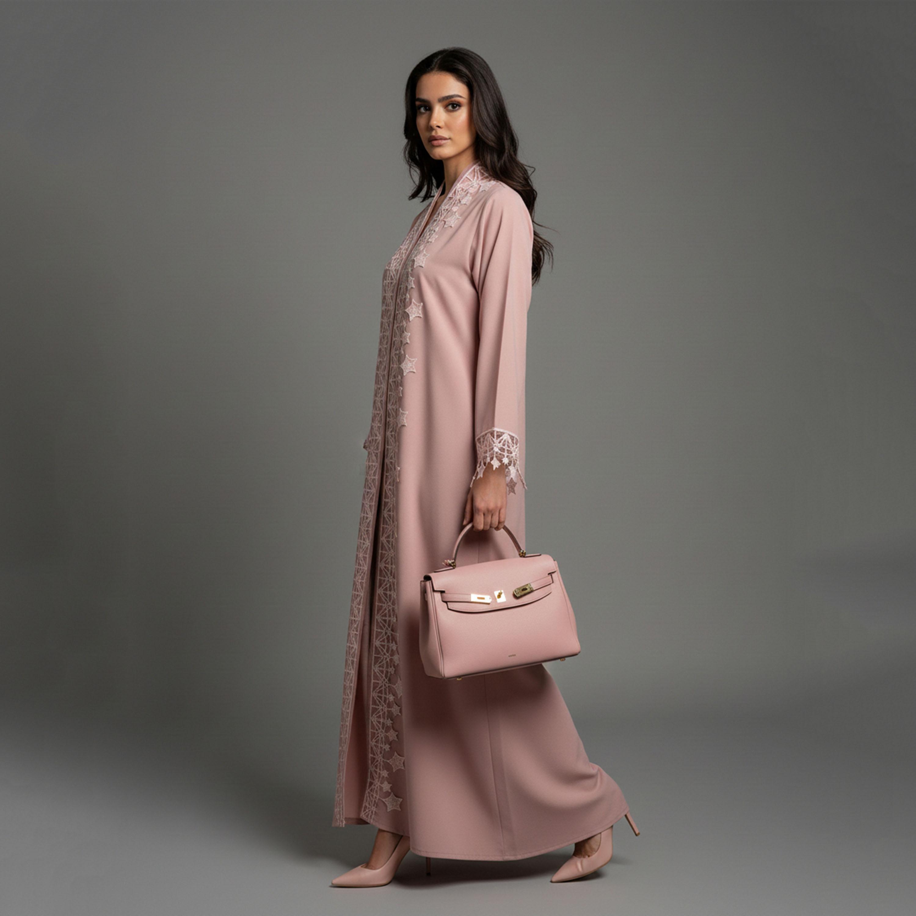 Msquare Fashion Star Lace Crepe Women's Open Front Abaya with Hijab-women-arabicclothing-abayas-image-3