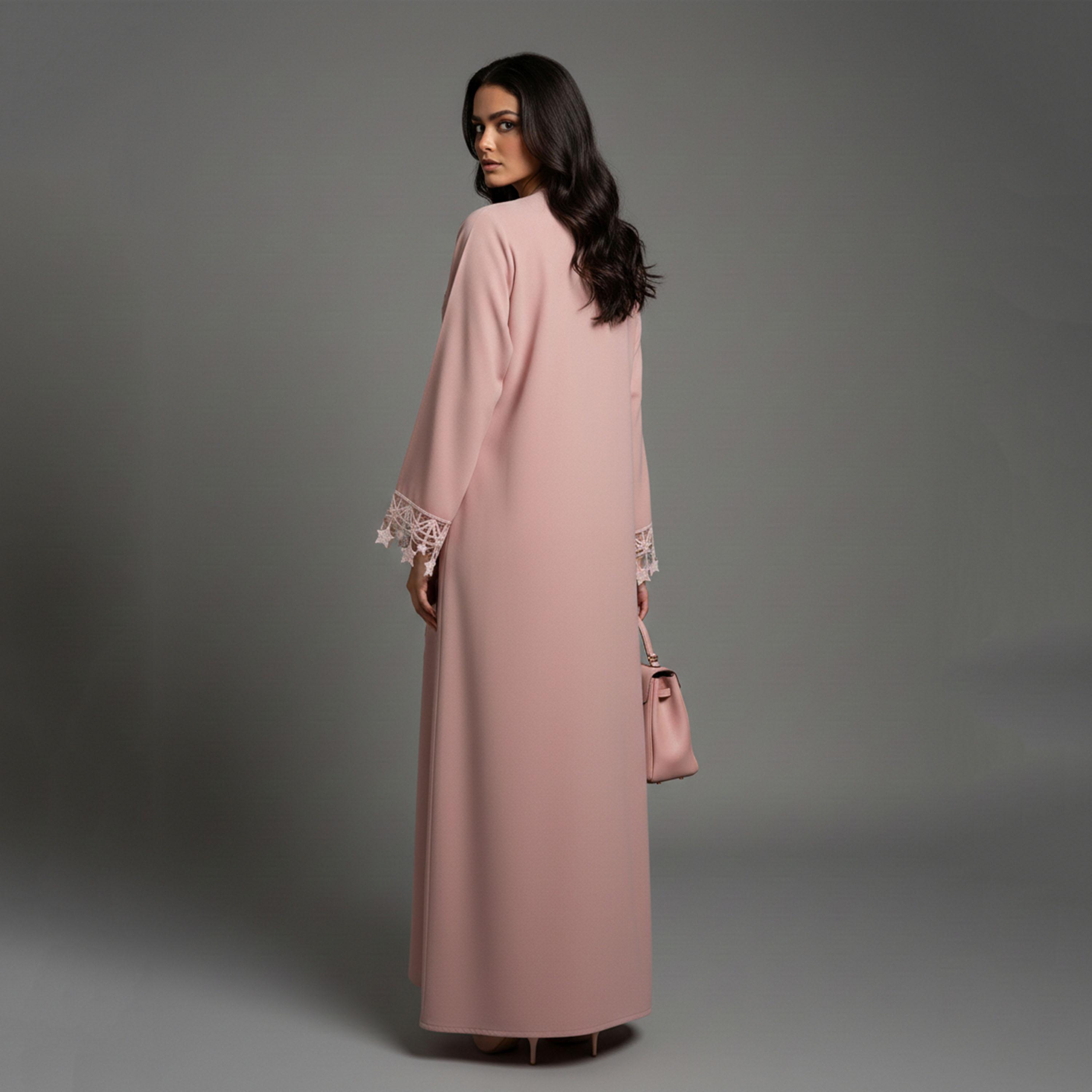 Msquare Fashion Star Lace Crepe Women's Open Front Abaya with Hijab-women-arabicclothing-abayas-image-5