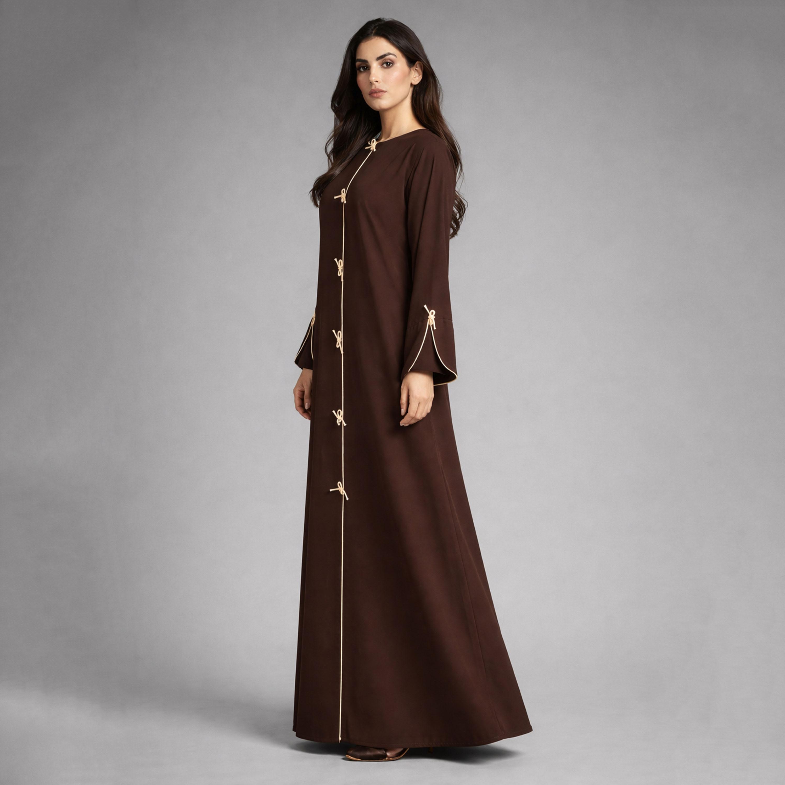 عباية نسائية من قماش "ندا" بتفاصيل خياطة متباينة وعقدة ربط من إم سكوير فاشن-women-arabicclothing-abayas-image-3