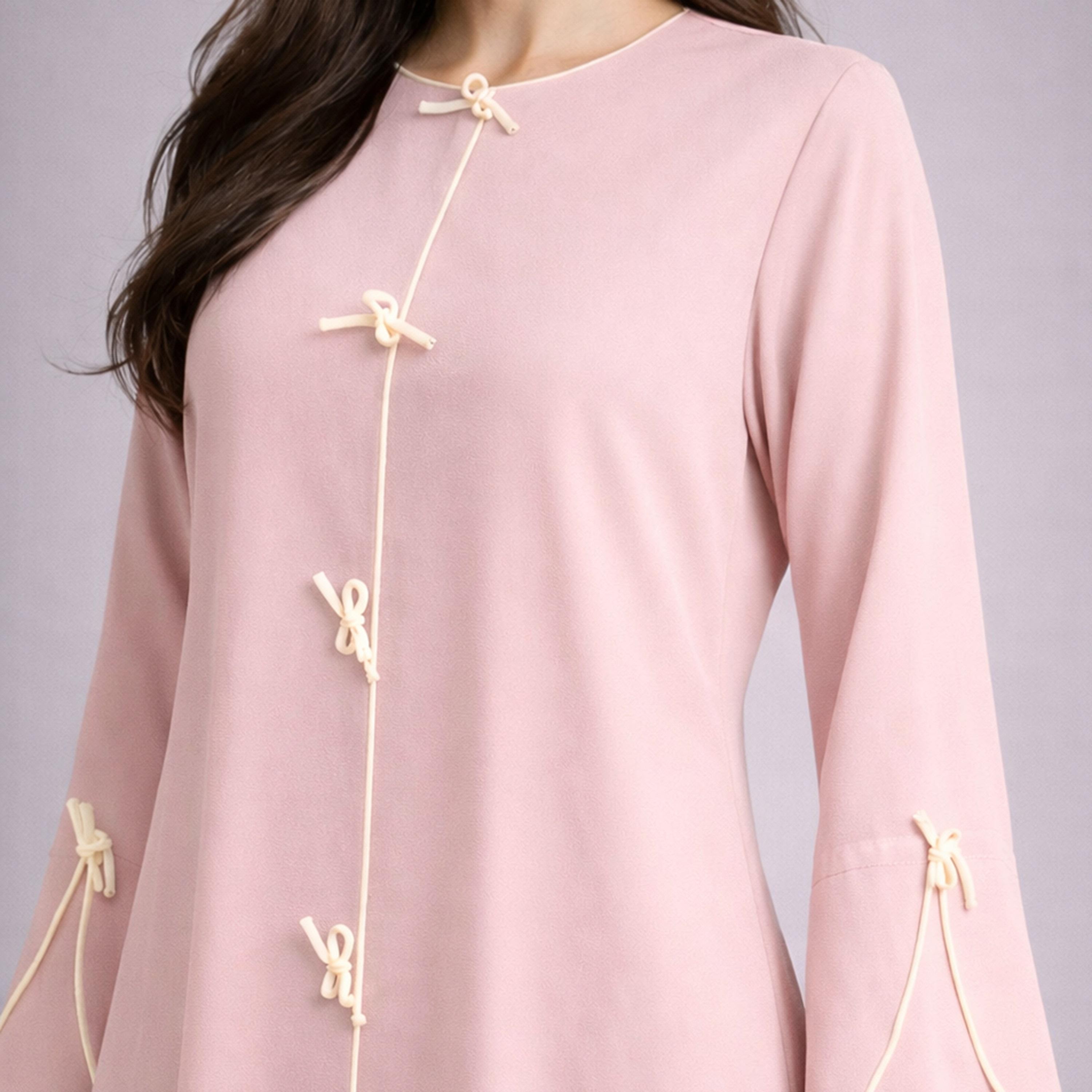 Msquare Fashion Contrast Piping and Tie Knot Detailed Nida Women's Abaya-women-arabicclothing-abayas-image-2