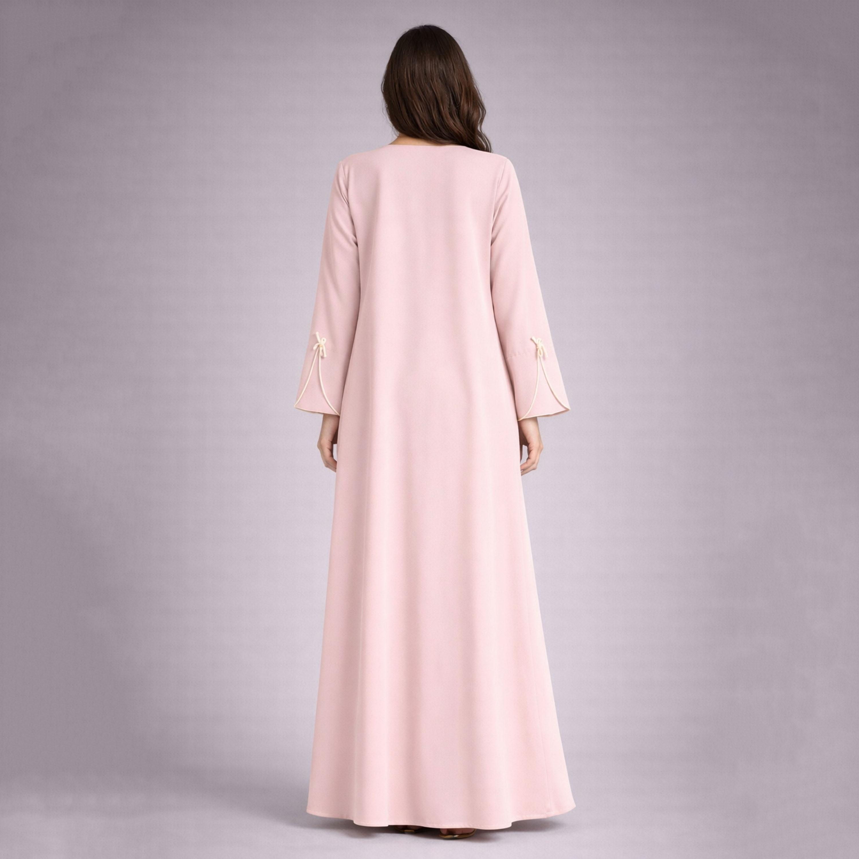 Msquare Fashion Contrast Piping and Tie Knot Detailed Nida Women's Abaya-women-arabicclothing-abayas-image-4