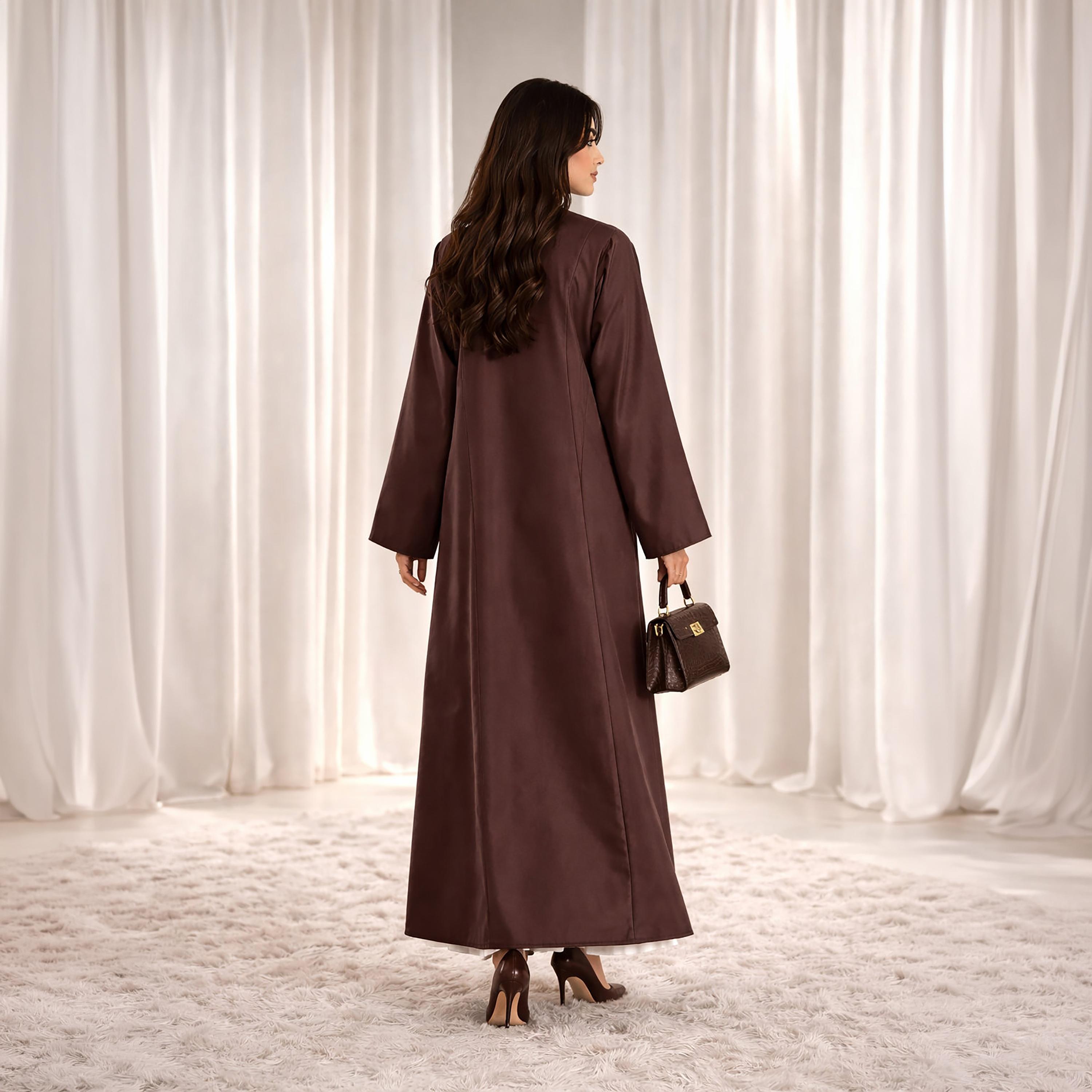 Msquare Fashion Brown Wavy Pattern Bridal Satin Women's Abaya-women-arabicclothing-abayas-image-4