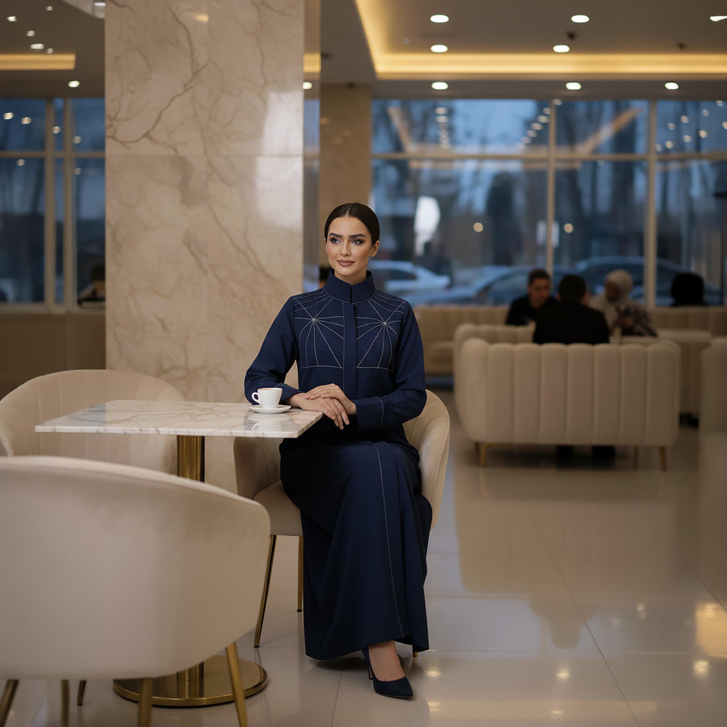 Msquare Fashion Contrast Stitched Mandarin Collar Cobra Crepe Women's Formal Abaya-women-arabicclothing-abayas-image-4