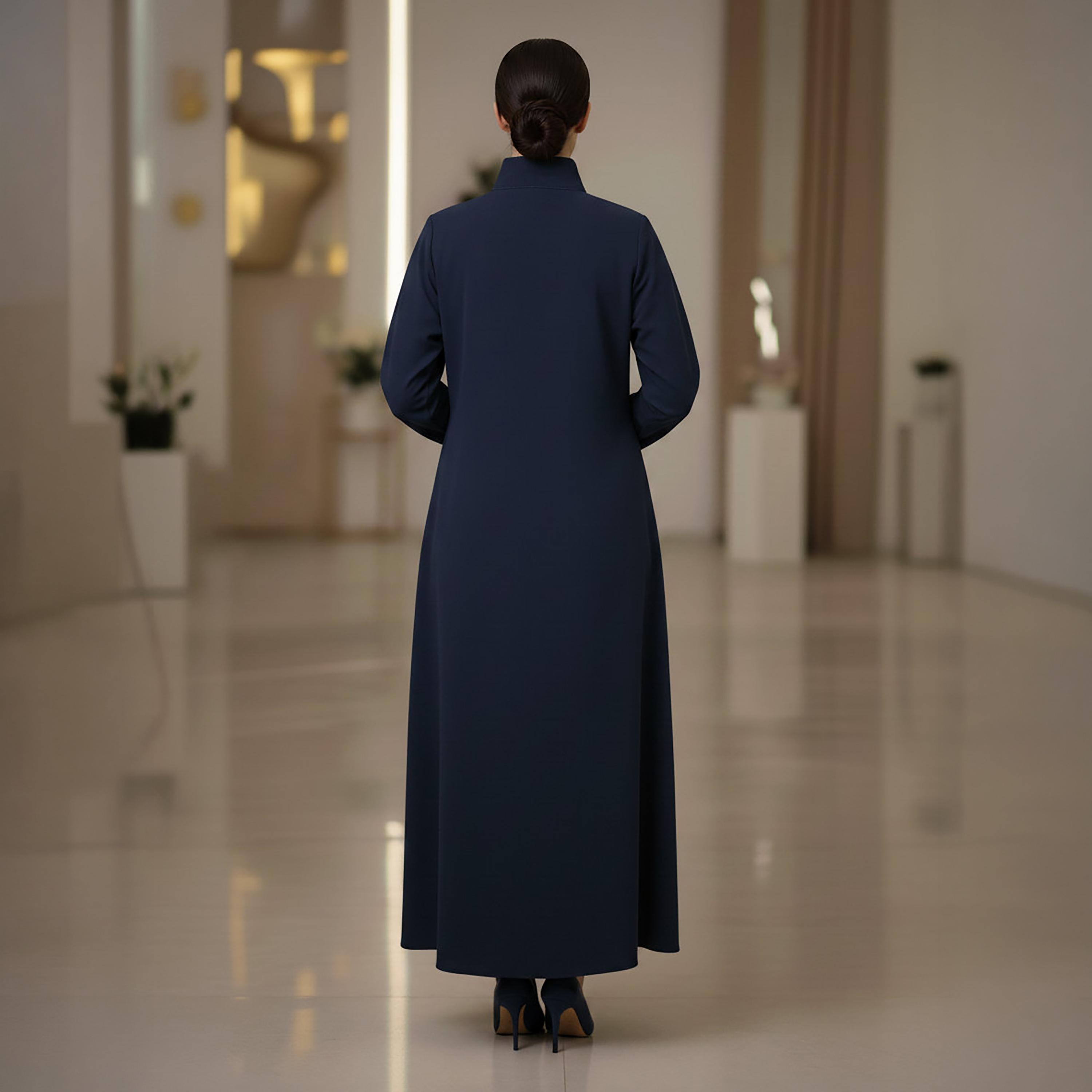 Msquare Fashion Contrast Stitched Mandarin Collar Cobra Crepe Women's Formal Abaya-women-arabicclothing-abayas-image-5