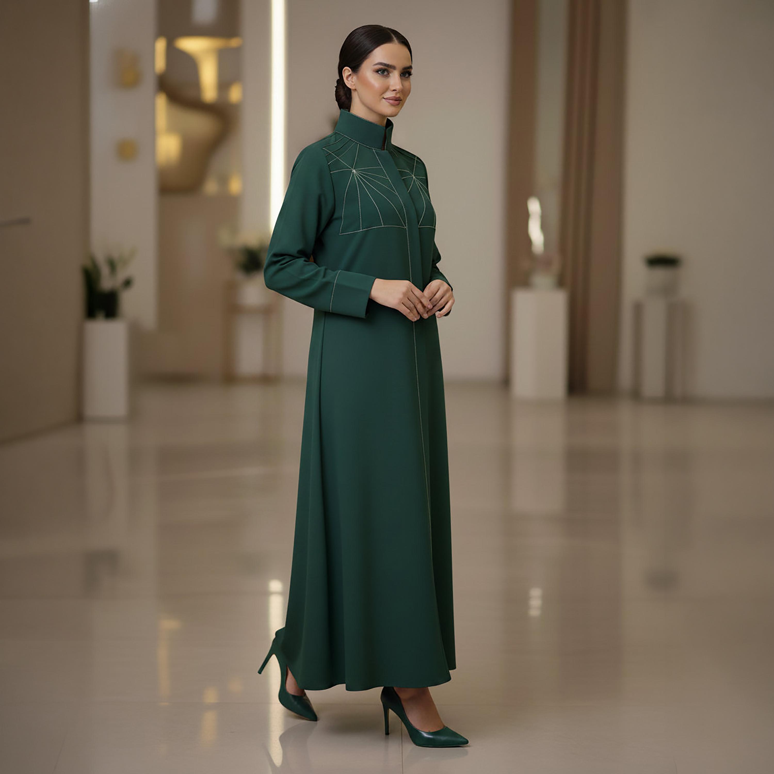 عباءة رسمية "كوبرا كريب" بياقة ماندارين وتطريز غرز متباينة للنساء من إم سكوير فاشن-women-arabicclothing-abayas-image-3