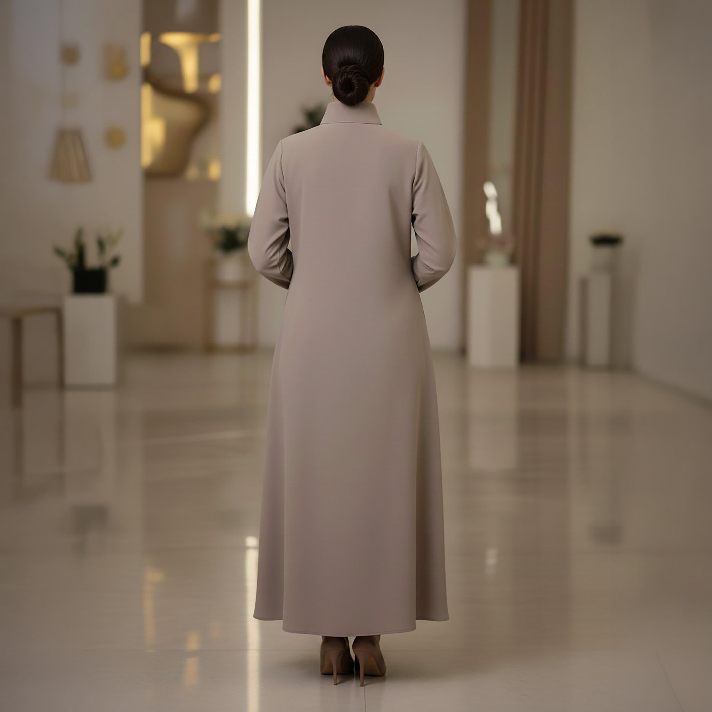 Msquare Fashion Contrast Stitched Mandarin Collar Cobra Crepe Women's Formal Abaya-women-arabicclothing-abayas-image-4