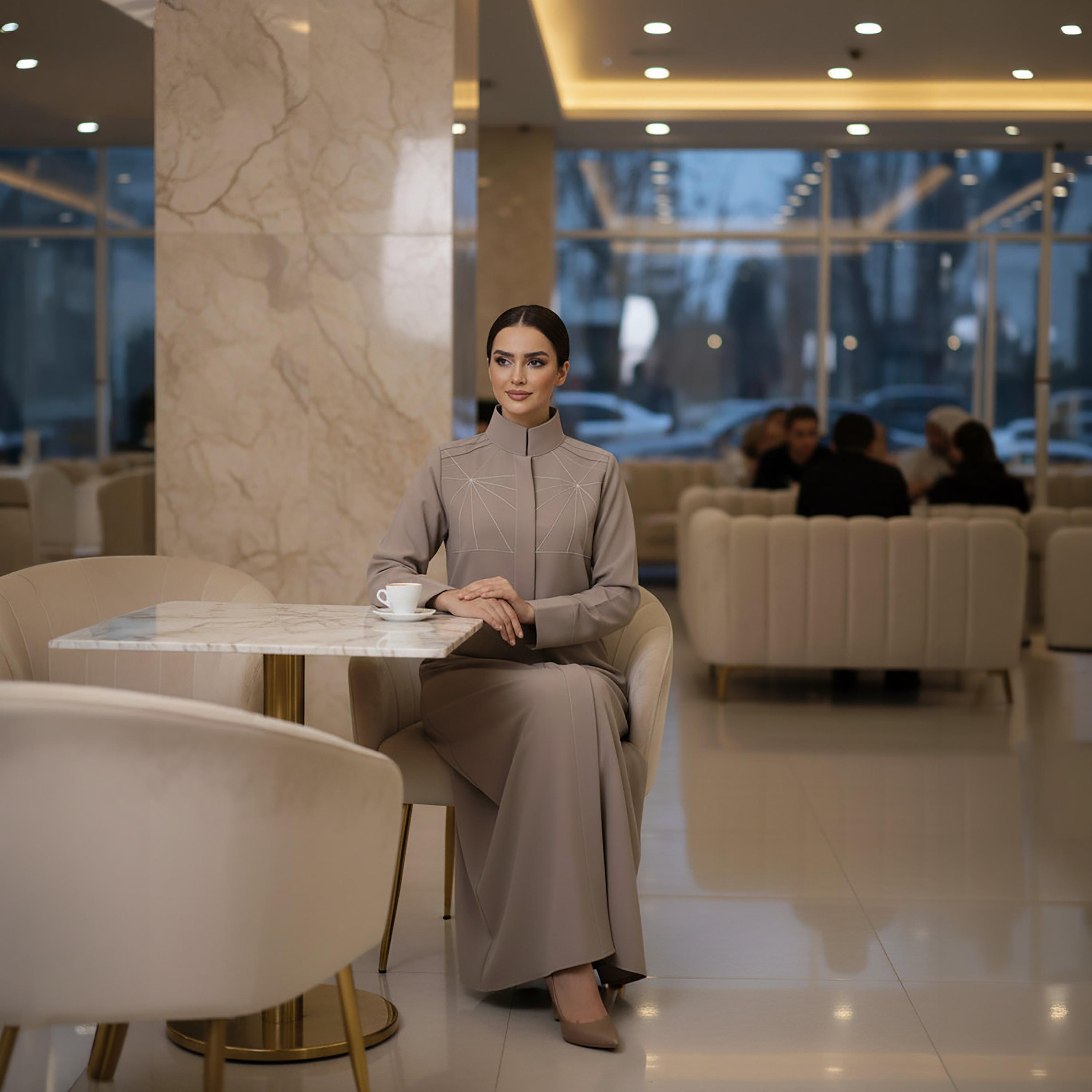 Msquare Fashion Contrast Stitched Mandarin Collar Cobra Crepe Women's Formal Abaya-women-arabicclothing-abayas-image-5
