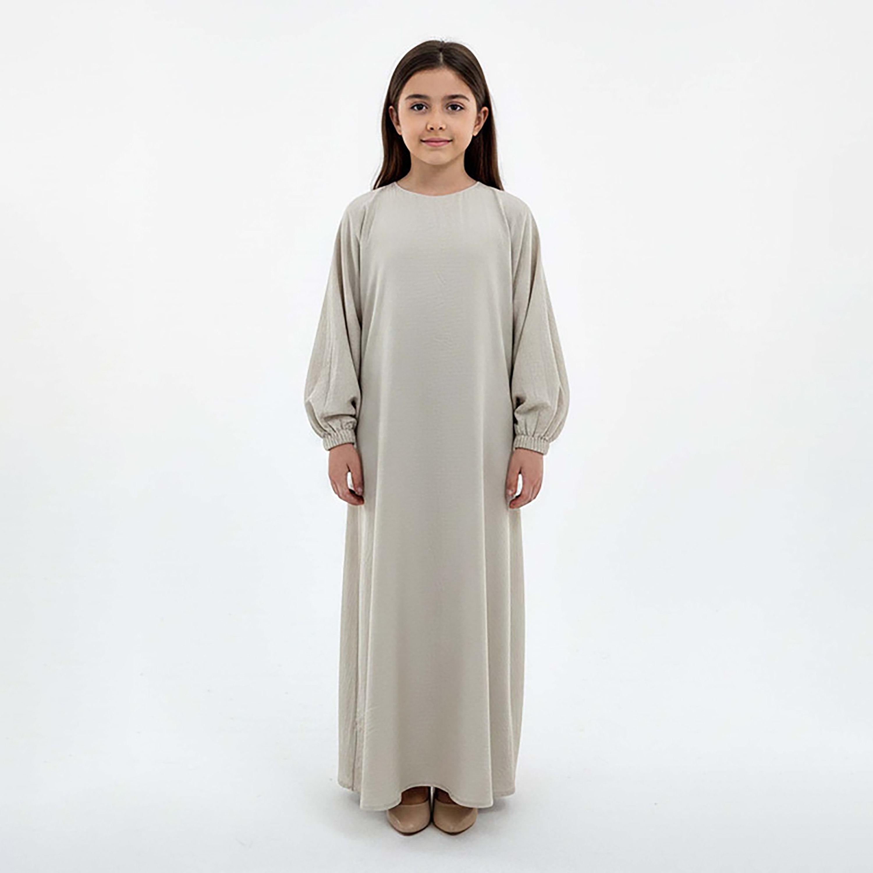 Msquare Fashion Textured Bishop Sleeves Harir Maqsood Girls Prayer Abaya-girls-arabicclothing-abayas-image-1