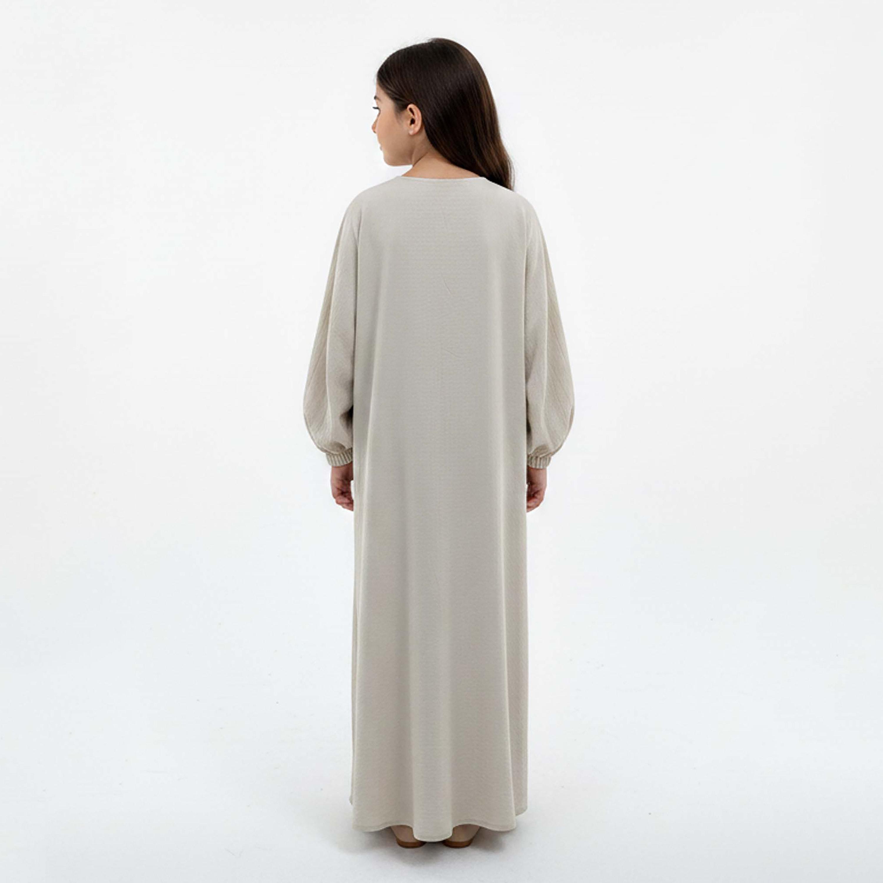 Msquare Fashion Textured Bishop Sleeves Harir Maqsood Girls Prayer Abaya-girls-arabicclothing-abayas-image-3