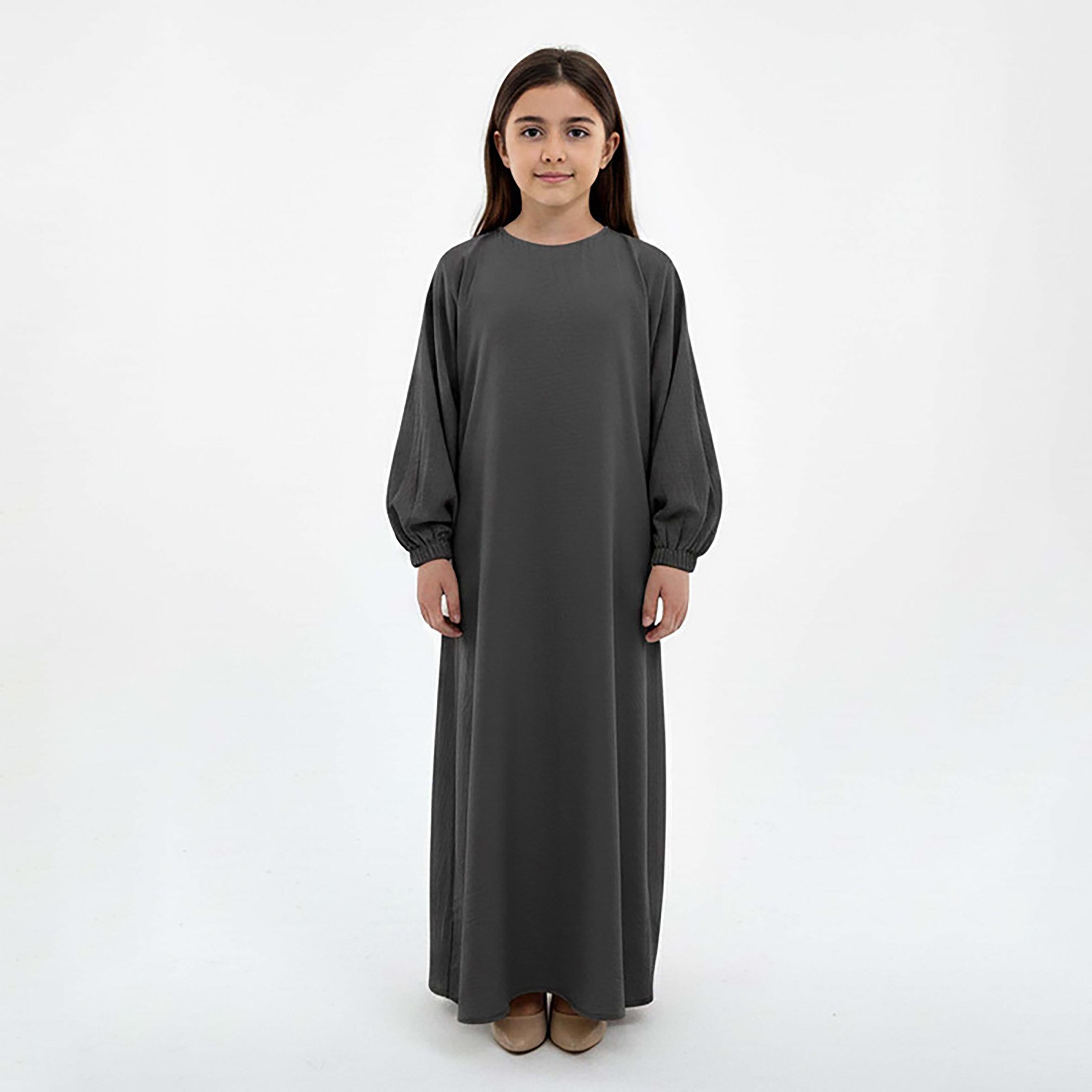 Msquare Fashion Textured Bishop Sleeves Harir Maqsood Girls Prayer Abaya-girls-arabicclothing-abayas-image-1