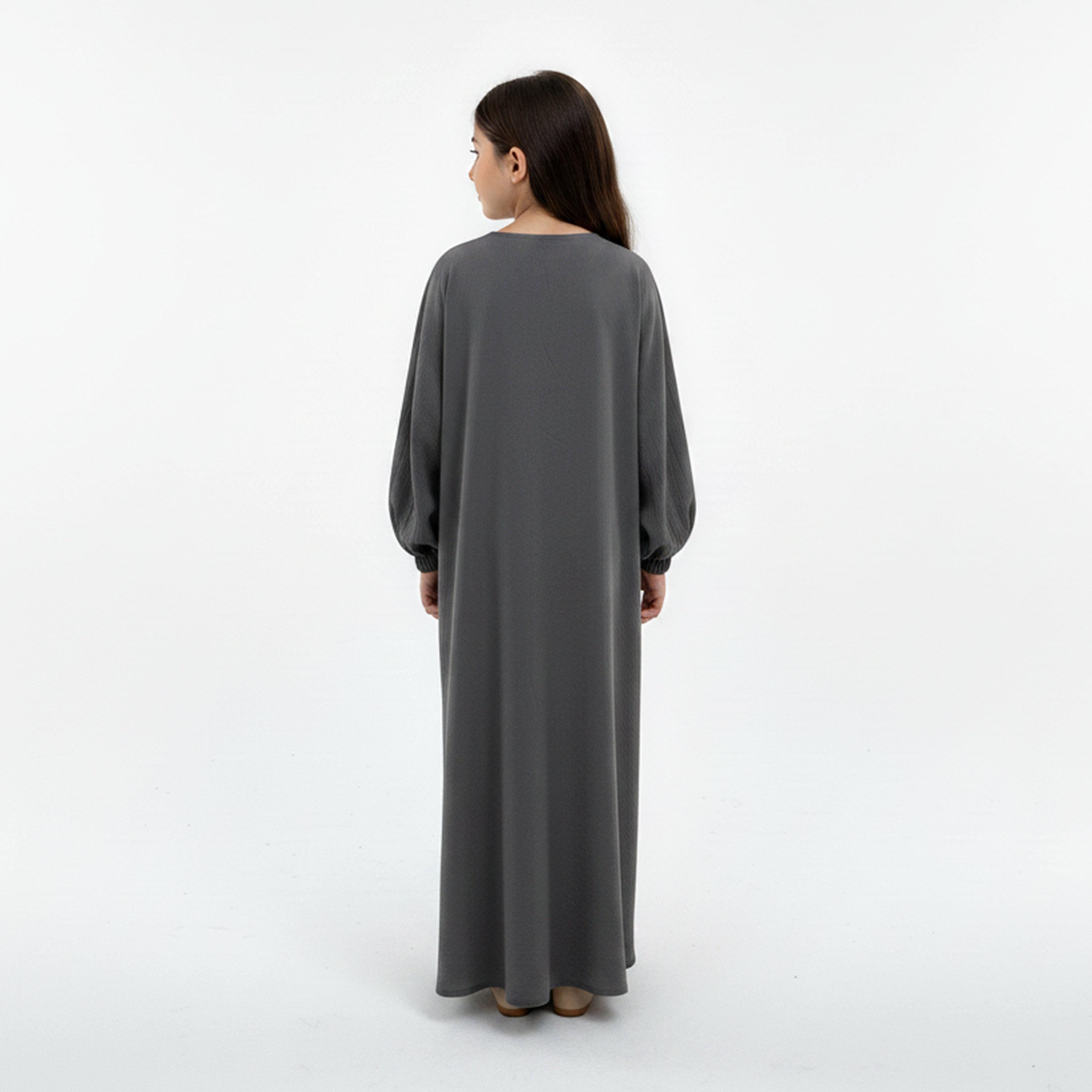 Msquare Fashion Textured Bishop Sleeves Harir Maqsood Girls Prayer Abaya-girls-arabicclothing-abayas-image-4
