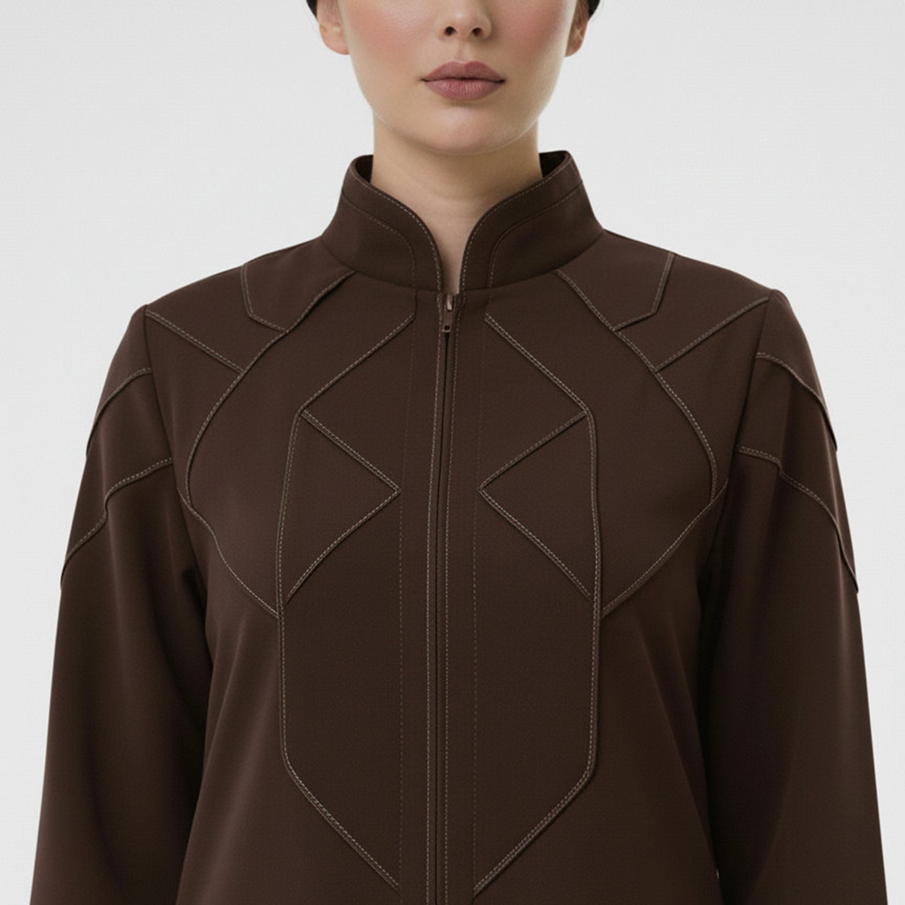 عباءة "كوبرا كريب" بياقة ماندارين وتطريز غرز متباينة للنساء من إم سكوير فاشن-women-arabicclothing-abayas-image-2