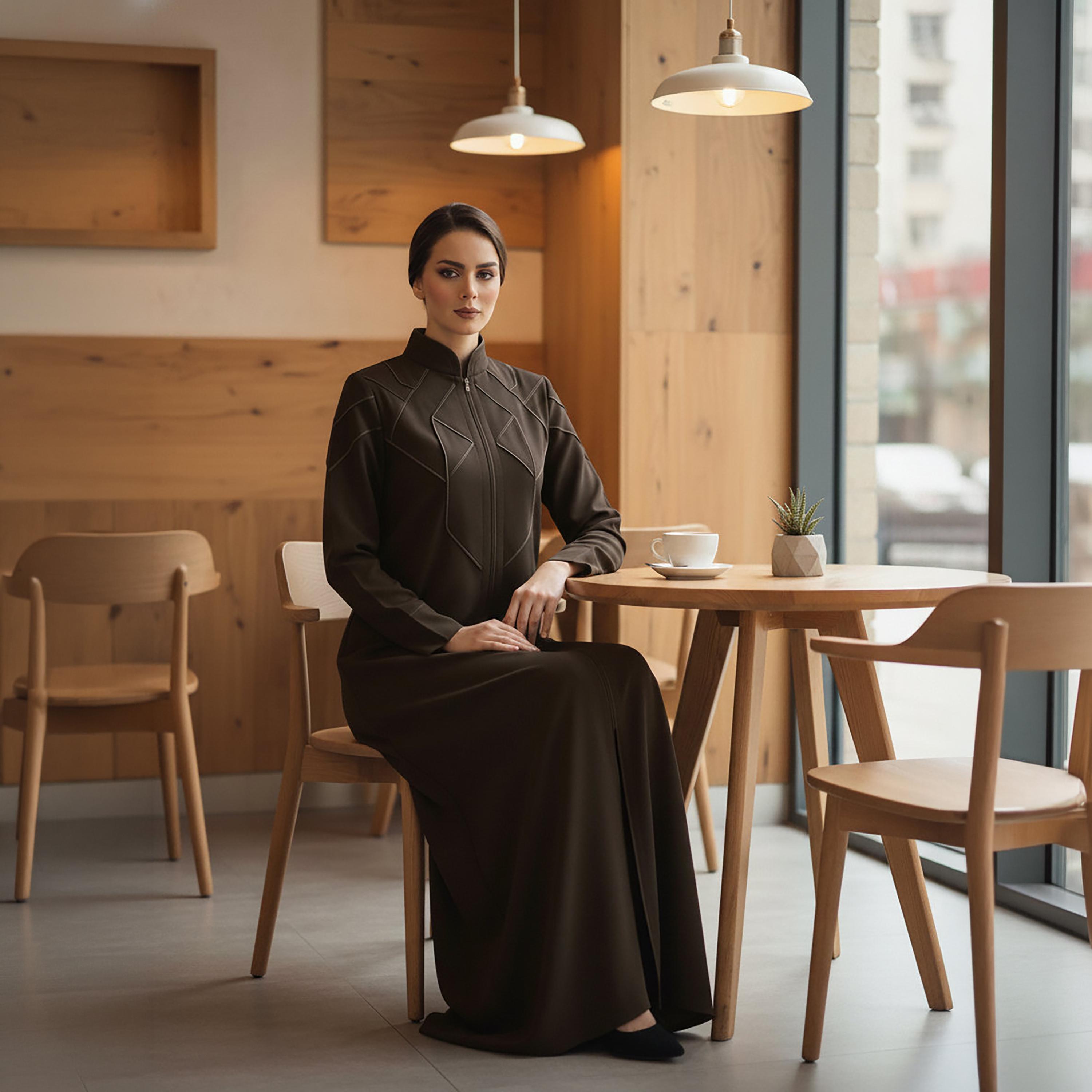 عباءة "كوبرا كريب" بياقة ماندارين وتطريز غرز متباينة للنساء من إم سكوير فاشن-women-arabicclothing-abayas-image-6