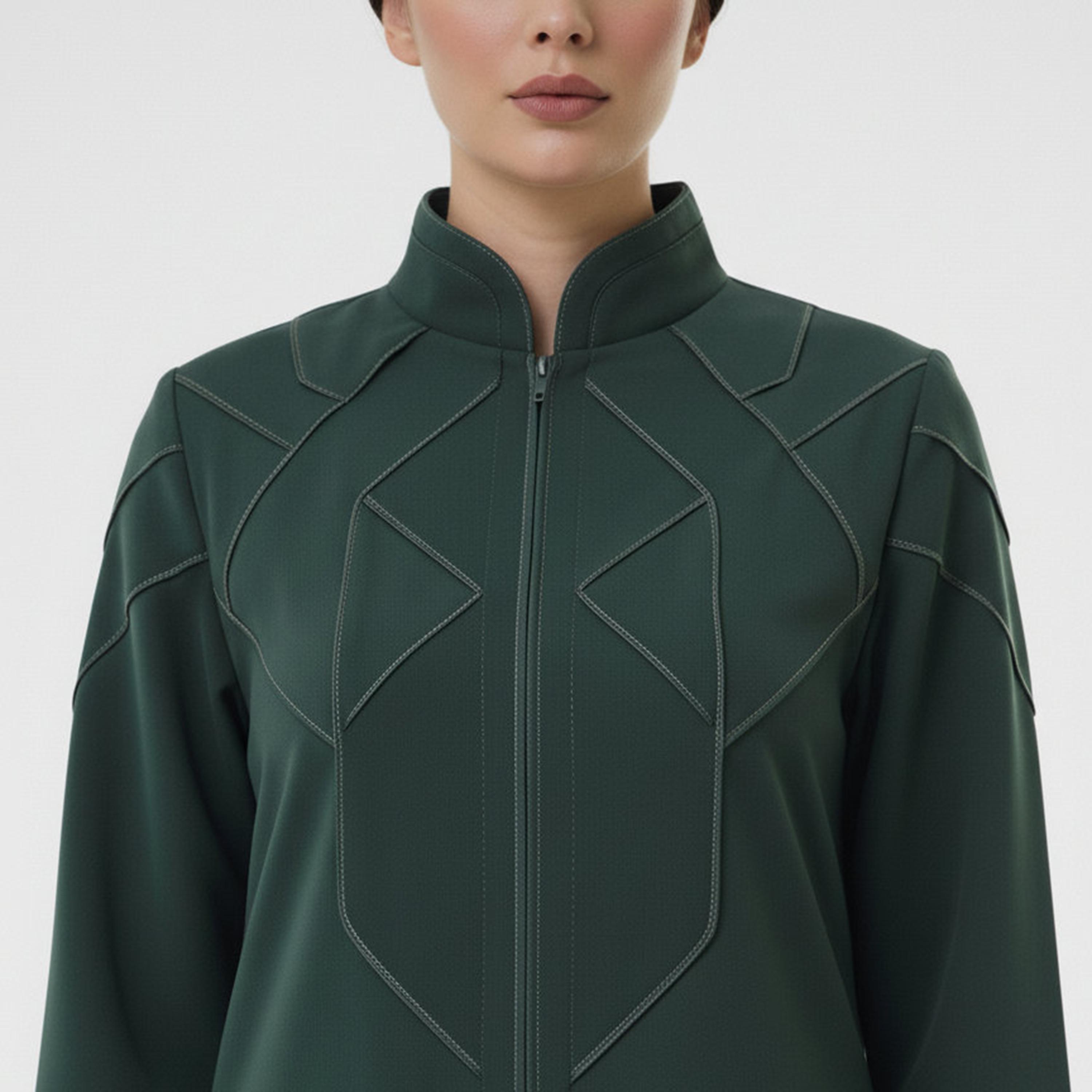 عباءة "كوبرا كريب" بياقة ماندارين وتطريز غرز متباينة للنساء من إم سكوير فاشن-women-arabicclothing-abayas-image-2