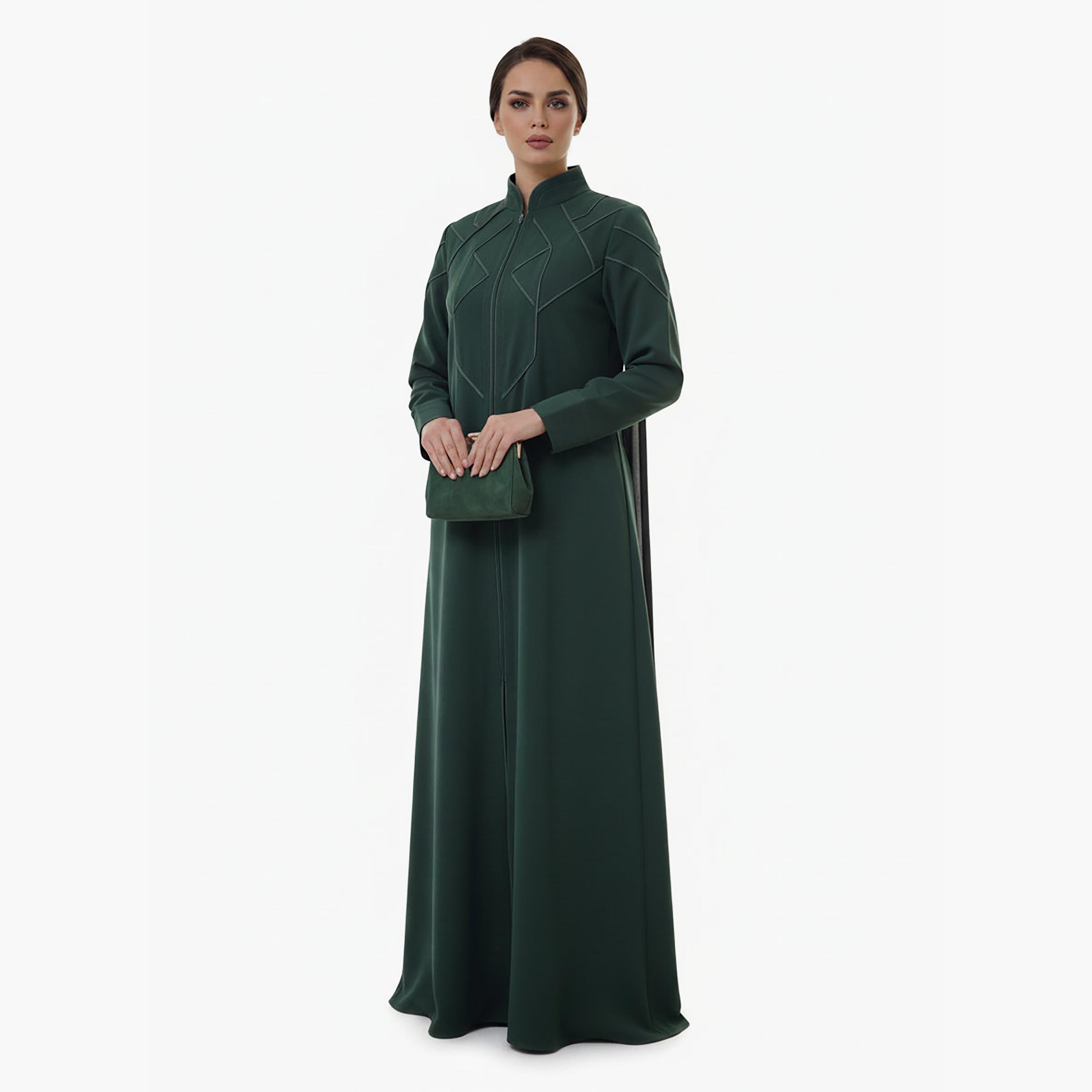 عباءة "كوبرا كريب" بياقة ماندارين وتطريز غرز متباينة للنساء من إم سكوير فاشن-women-arabicclothing-abayas-image-3