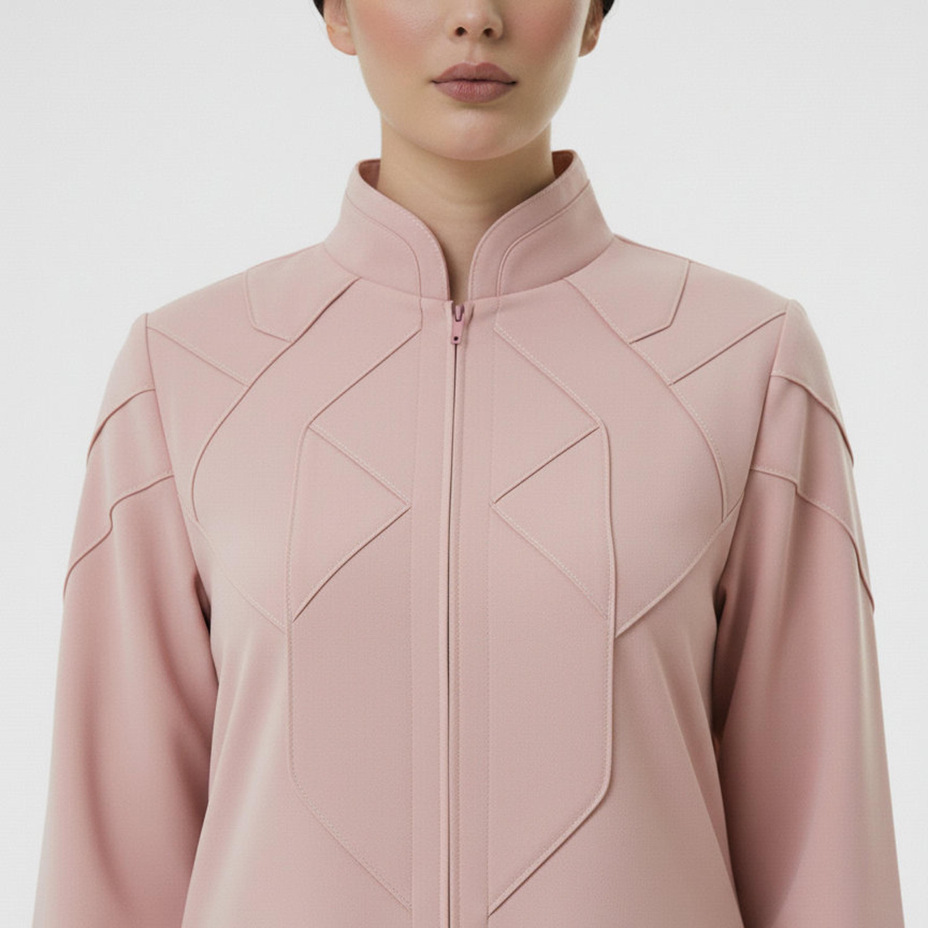 Msquare Fashion Contrast Stitched Mandarin Collar Cobra Crepe Women's Abaya-women-arabicclothing-abayas-image-2