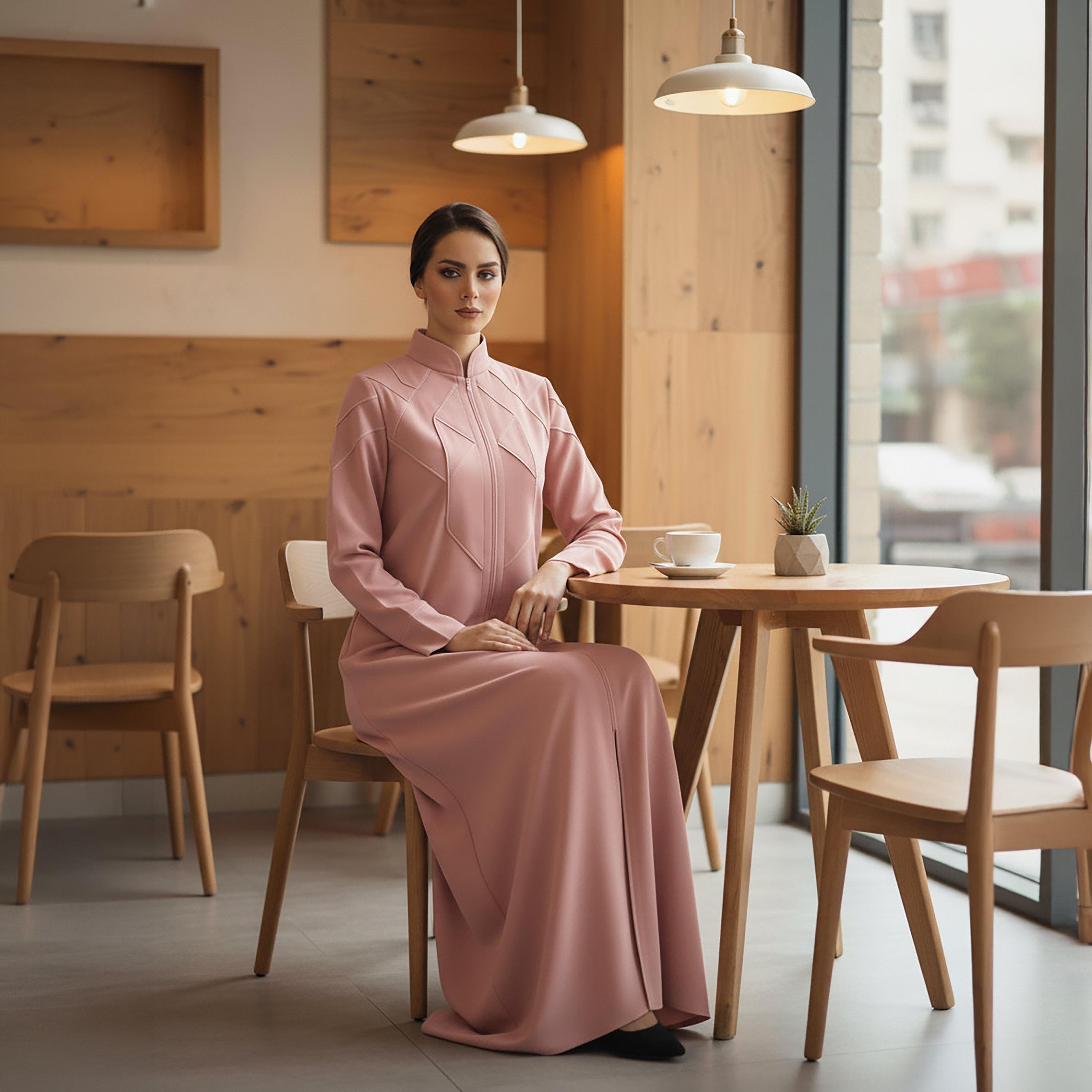 Msquare Fashion Contrast Stitched Mandarin Collar Cobra Crepe Women's Abaya-women-arabicclothing-abayas-image-5