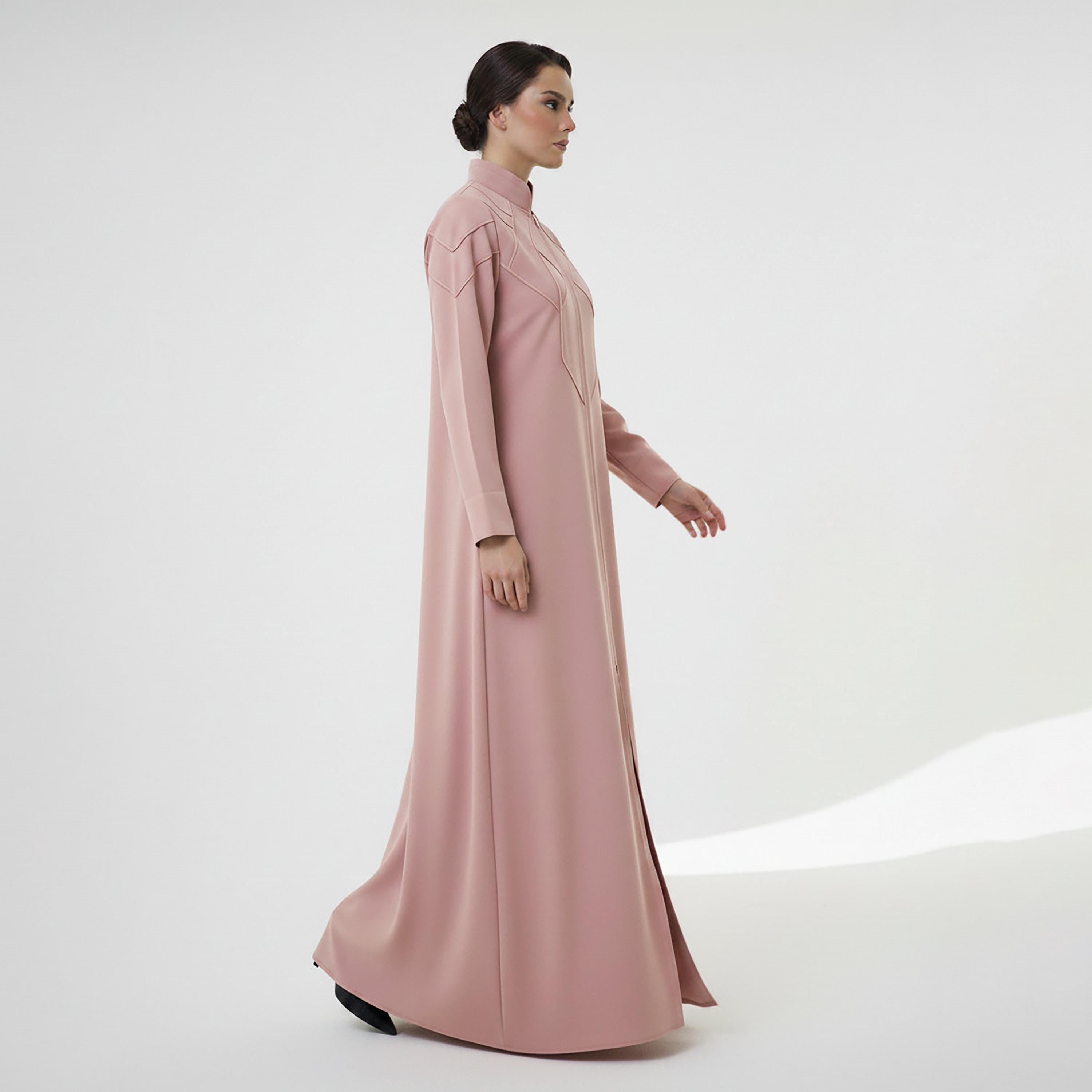 Msquare Fashion Contrast Stitched Mandarin Collar Cobra Crepe Women's Abaya-women-arabicclothing-abayas-image-6