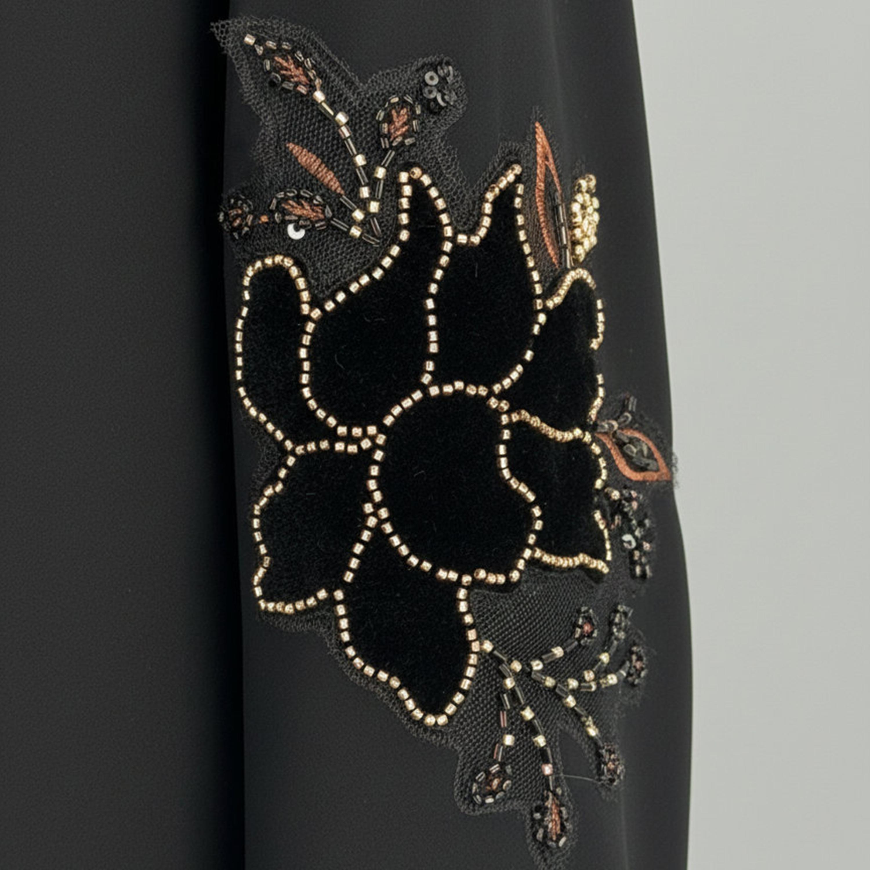 Msquare Fashion Black Handwork Floral Embroidered Flared Sleeves Nida Women's Abaya with Hijab-women-arabicclothing-abayas-image-6