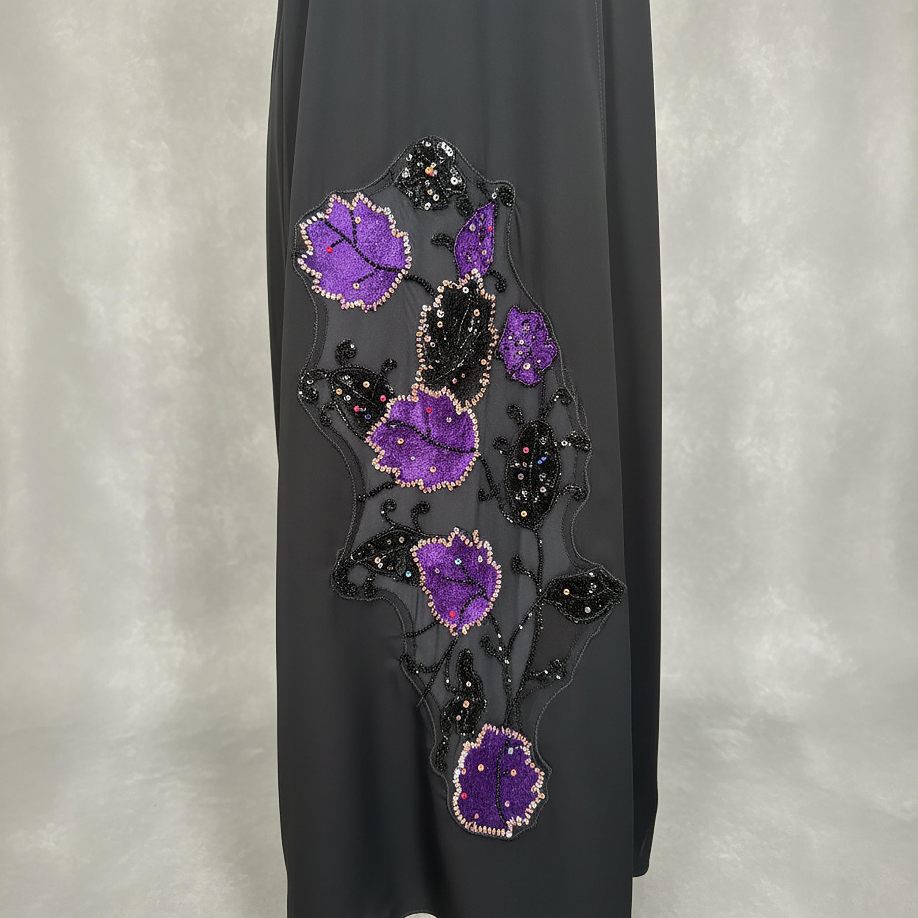 Msquare Fashion Black Sequin Floral Handwork Nida Women's Korean Abaya-women-arabicclothing-abayas-image-2