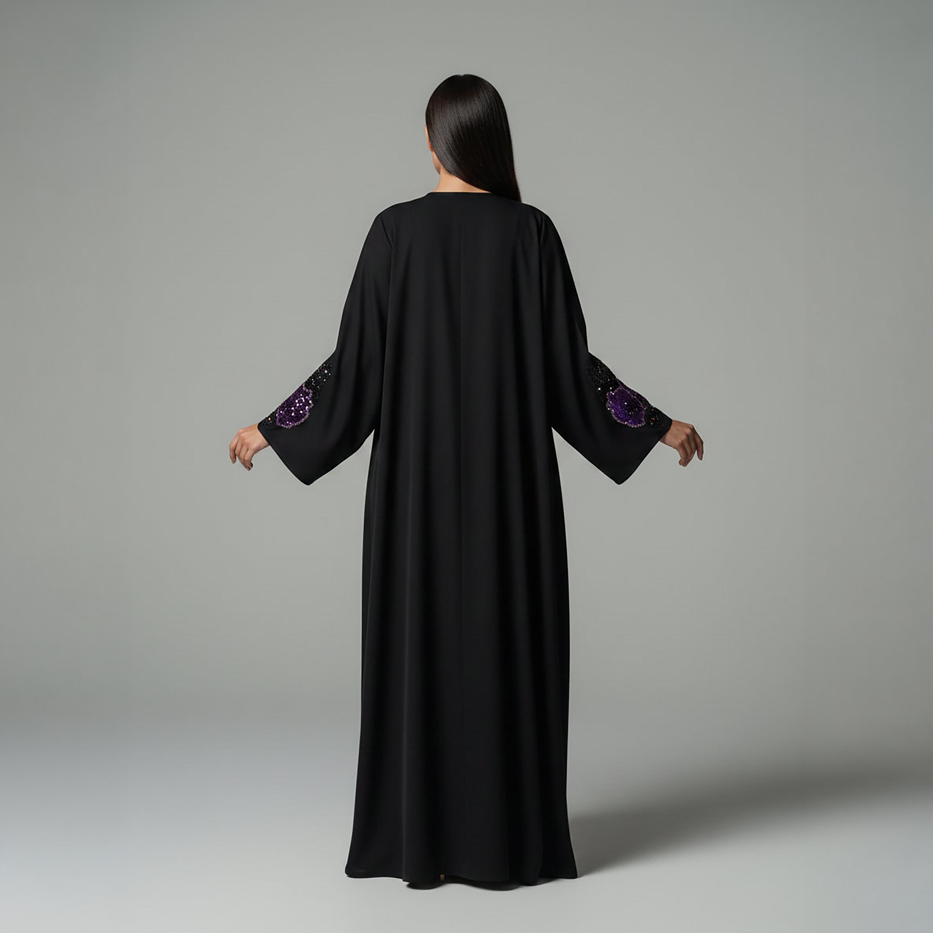 Msquare Fashion Black Sequin Floral Handwork Nida Women's Korean Abaya-women-arabicclothing-abayas-image-4