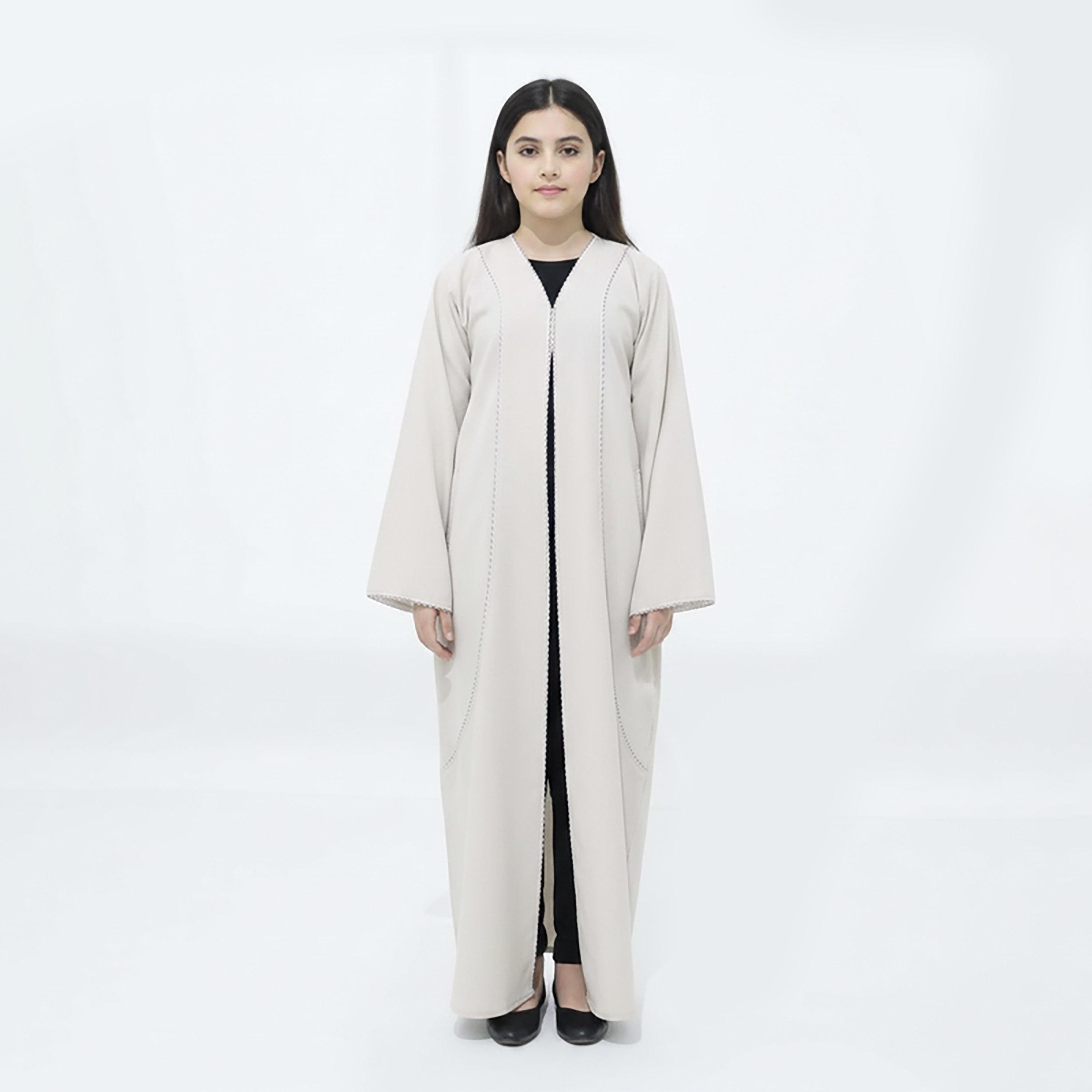 Msquare Fashion Contrast Piping Wide Sleeves Silk Girls Abaya-girls-arabicclothing-abayas-image-1