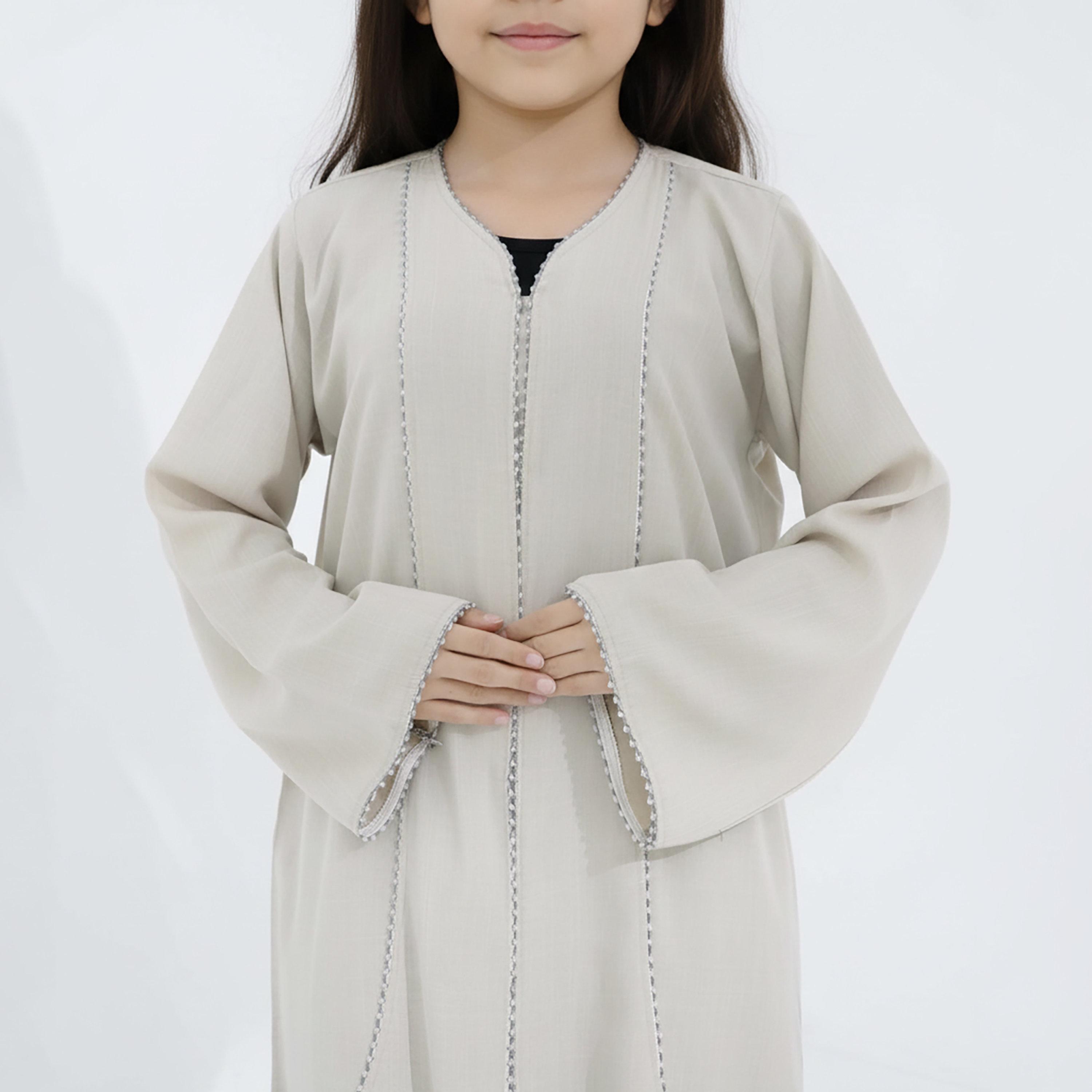 Msquare Fashion Contrast Piping Wide Sleeves Silk Girls Abaya-girls-arabicclothing-abayas-image-2