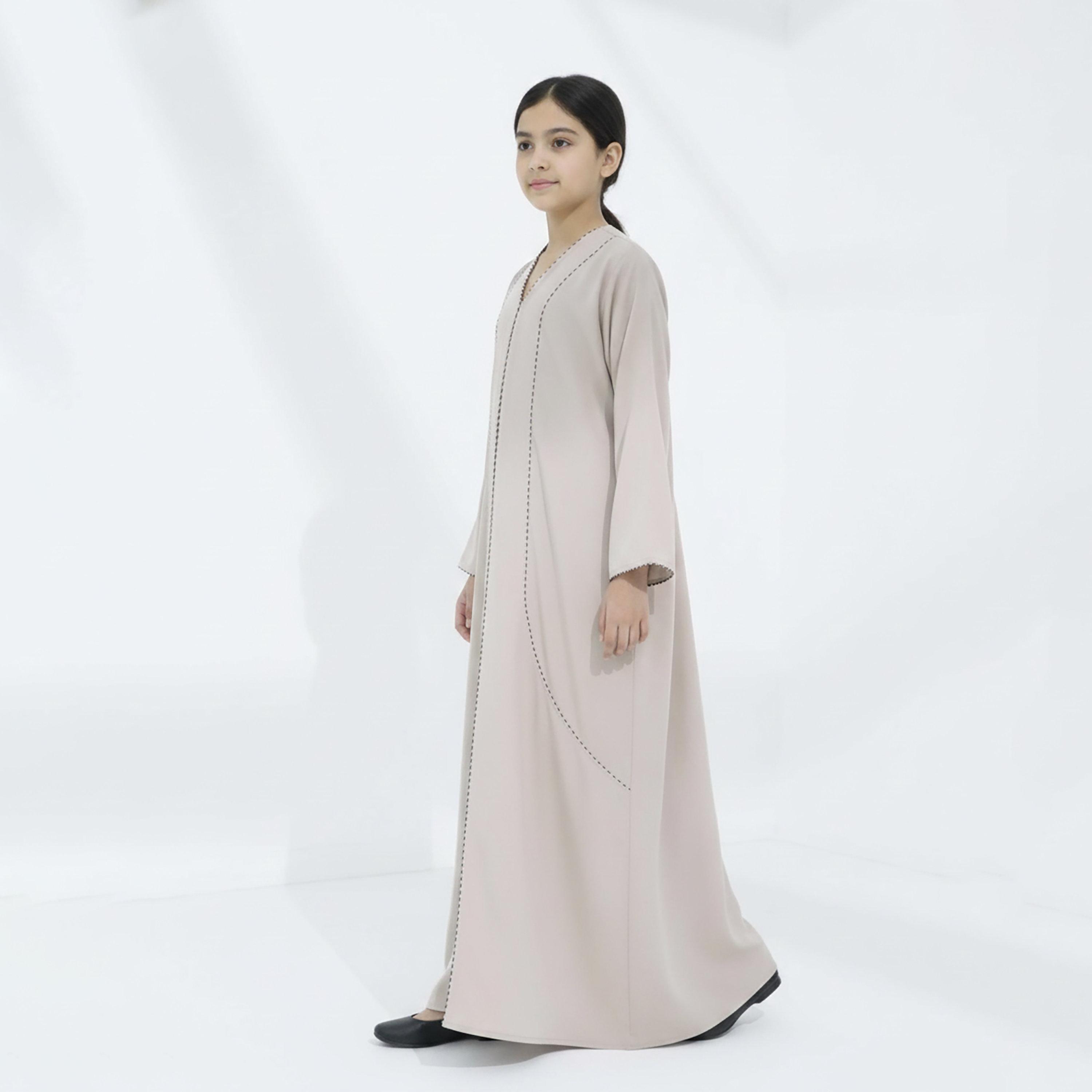Msquare Fashion Contrast Piping Wide Sleeves Silk Girls Abaya-girls-arabicclothing-abayas-image-3