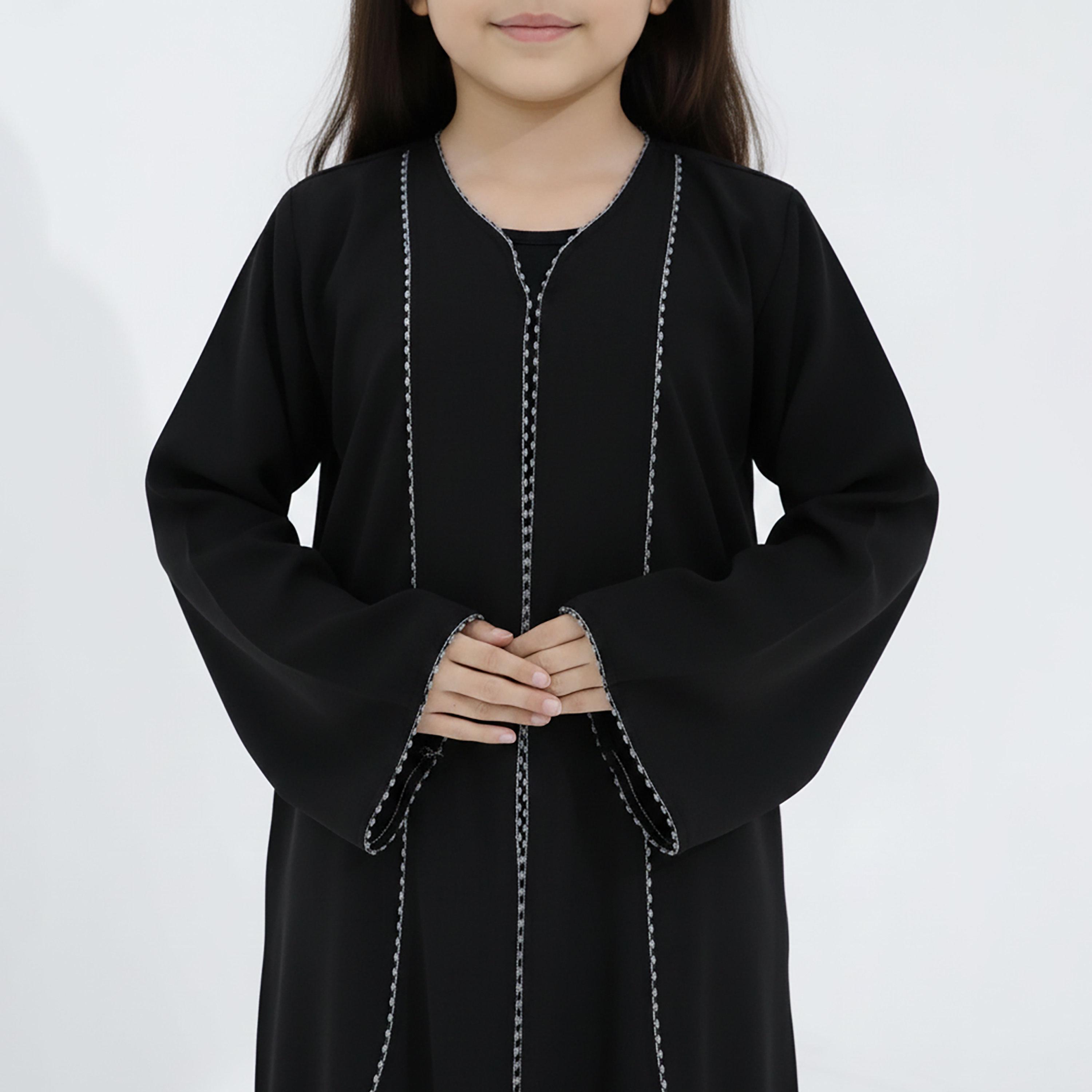 Msquare Fashion Contrast Piping Wide Sleeves Silk Girls Abaya-girls-arabicclothing-abayas-image-2