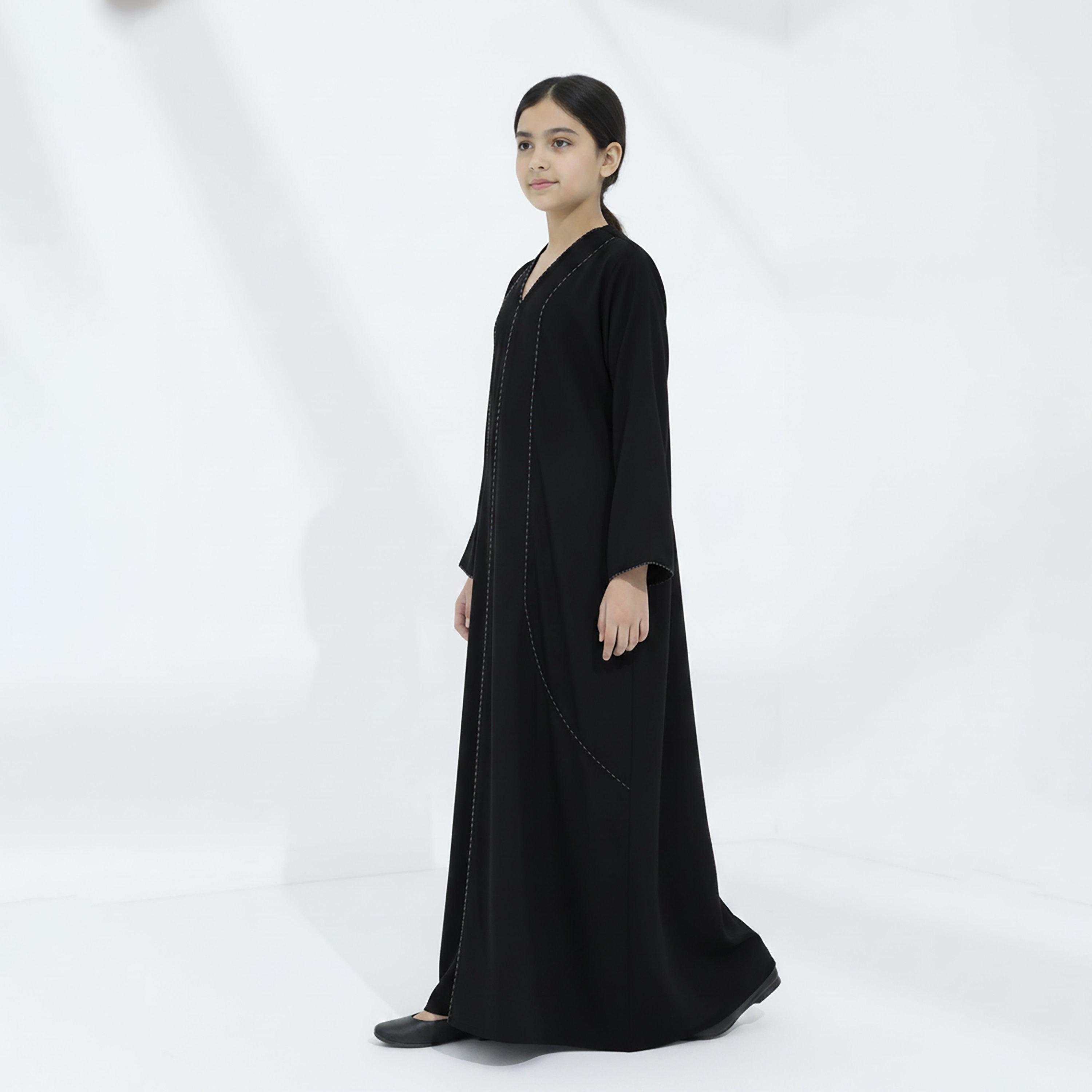 Msquare Fashion Contrast Piping Wide Sleeves Silk Girls Abaya-girls-arabicclothing-abayas-image-3