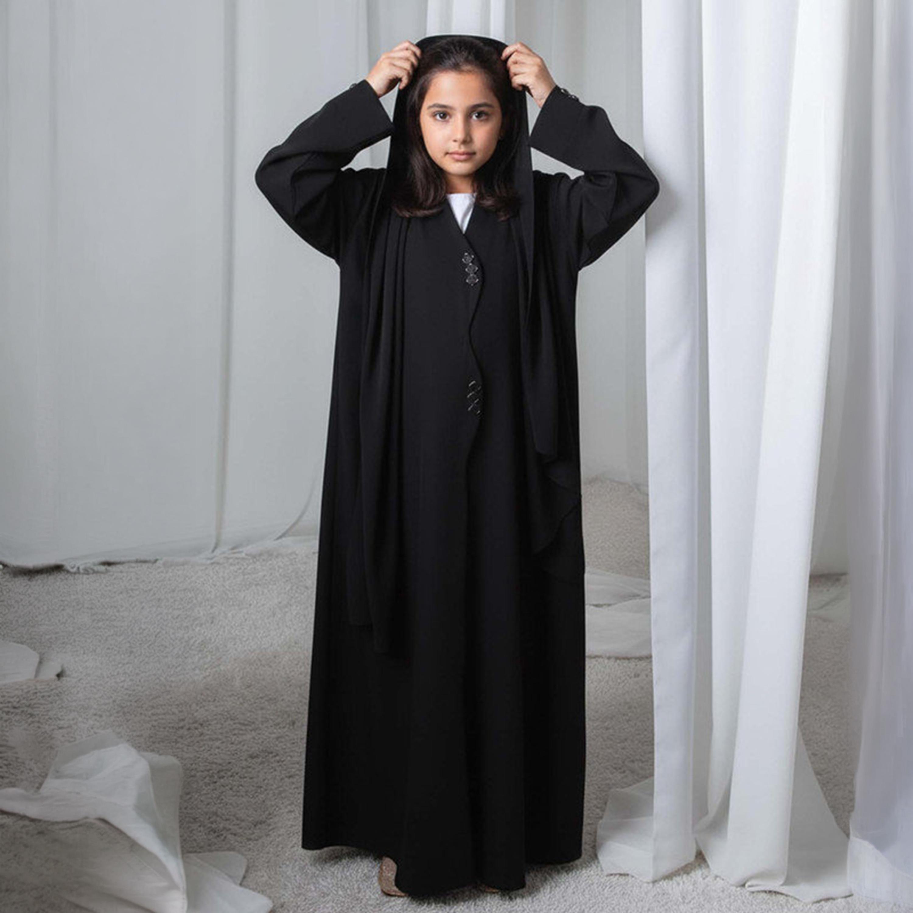 Msquare Fashion Wavy Front Hooded Barbie Crepe Girls Abaya-girls-arabicclothing-abayas-image-1