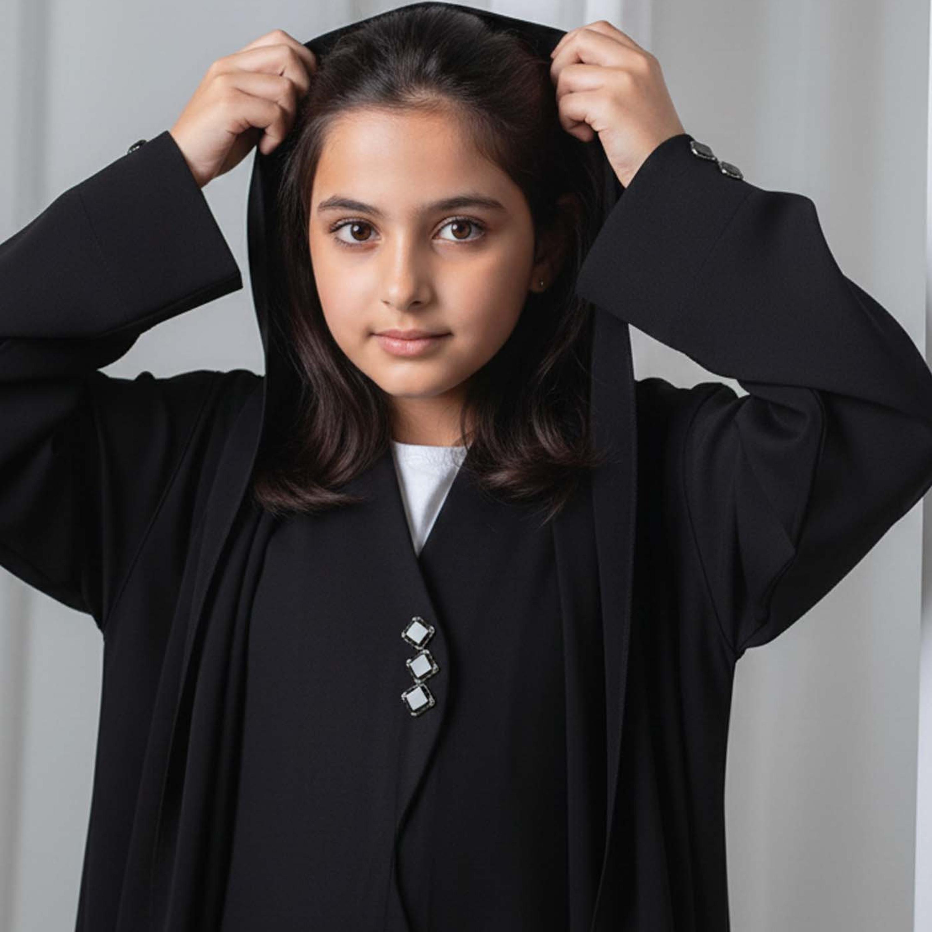 Msquare Fashion Wavy Front Hooded Barbie Crepe Girls Abaya-girls-arabicclothing-abayas-image-2