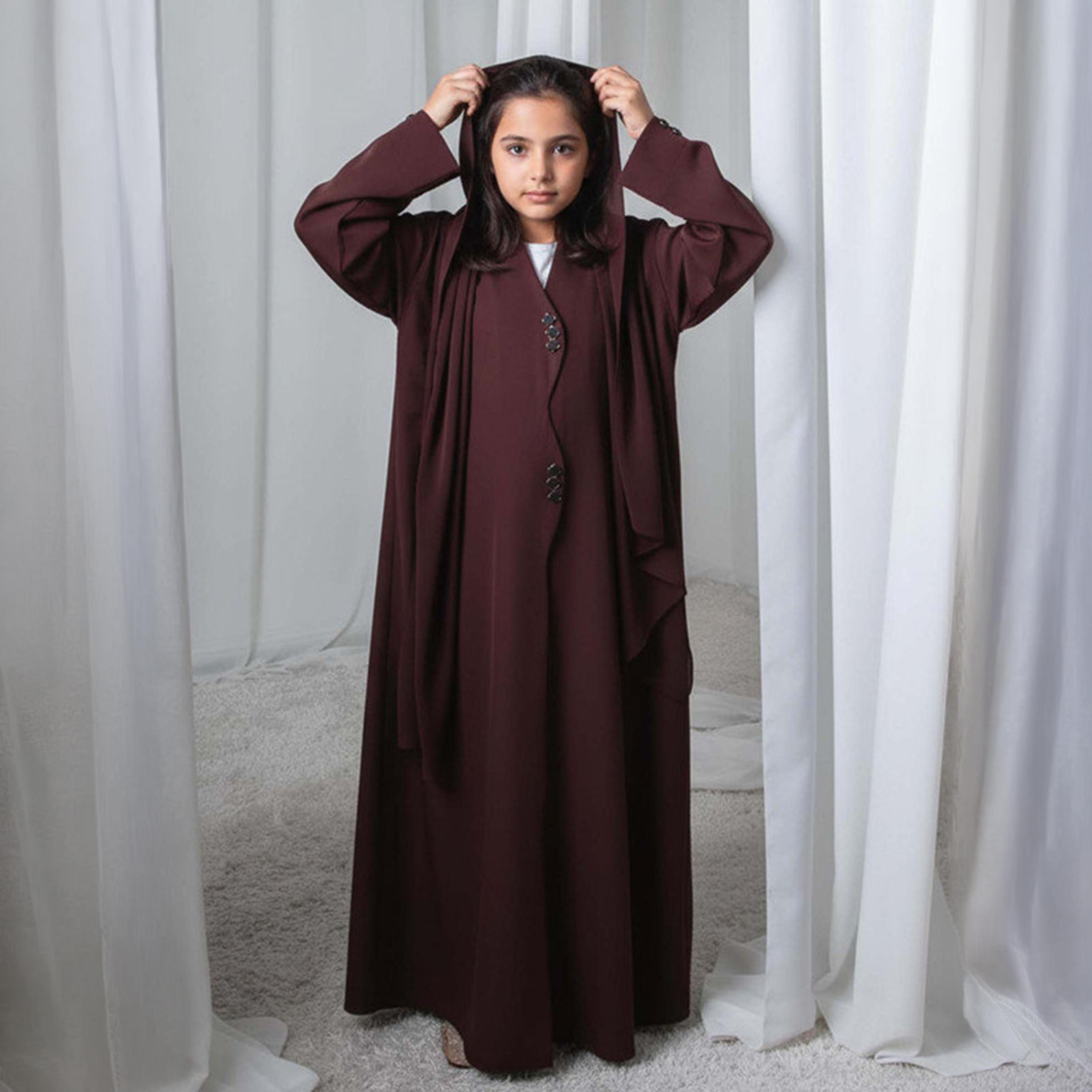 Msquare Fashion Wavy Front Hooded Barbie Crepe Girls Abaya-girls-arabicclothing-abayas-image-1