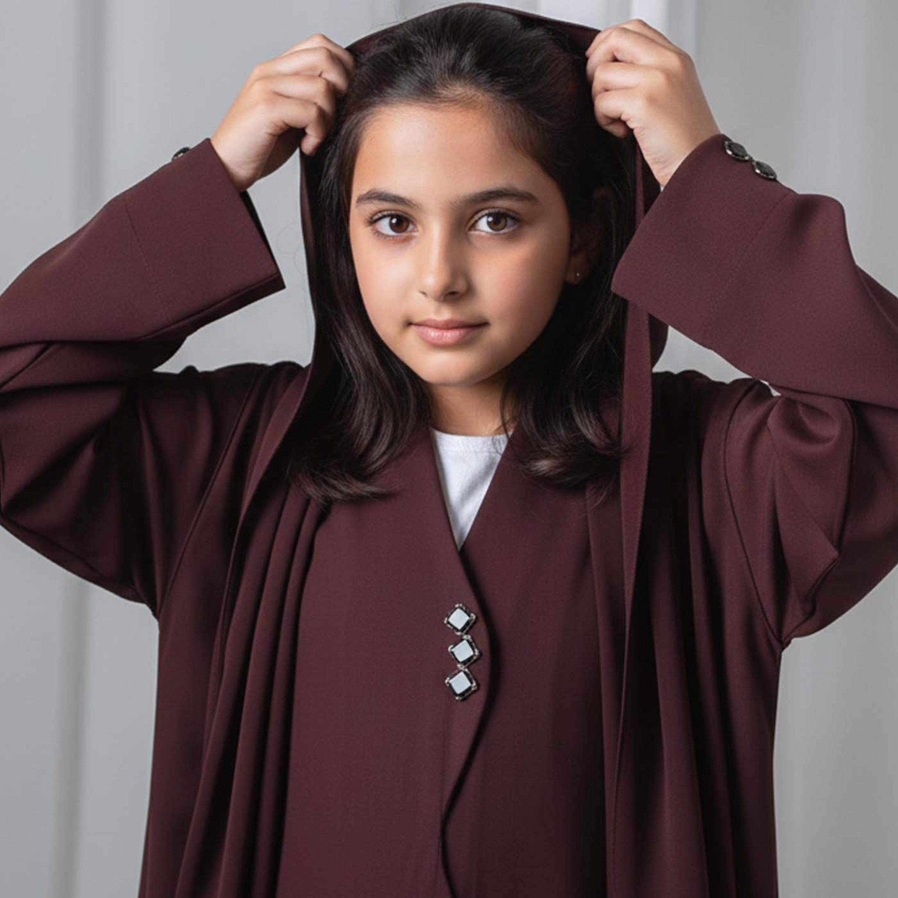 Msquare Fashion Wavy Front Hooded Barbie Crepe Girls Abaya-girls-arabicclothing-abayas-image-2