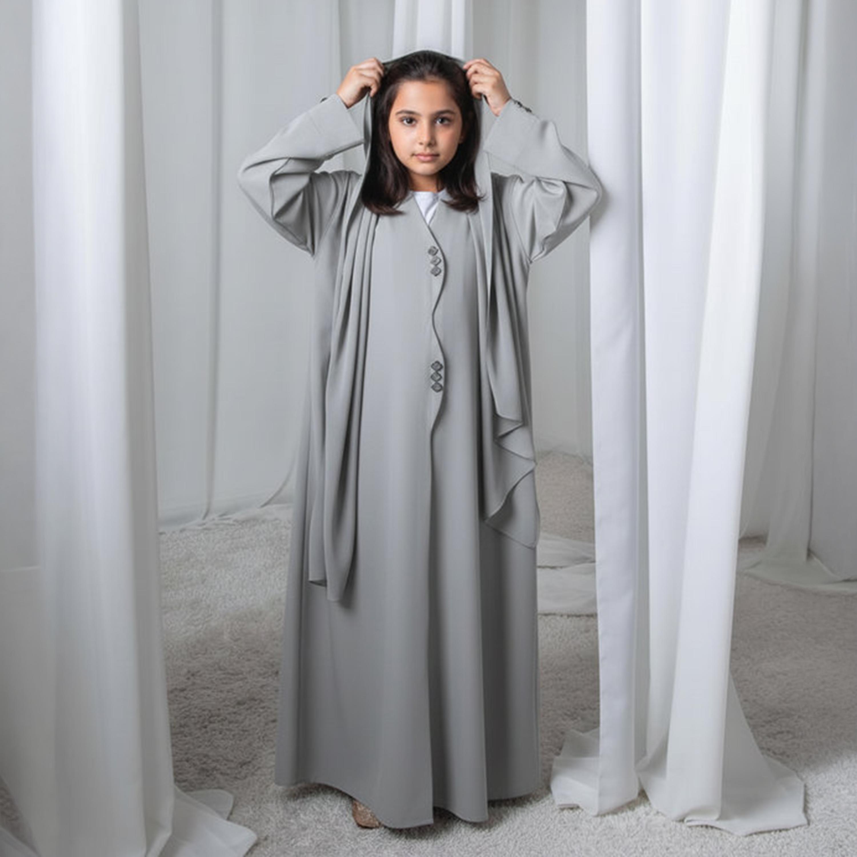Msquare Fashion Wavy Front Hooded Barbie Crepe Girls Abaya-girls-arabicclothing-abayas-image-1