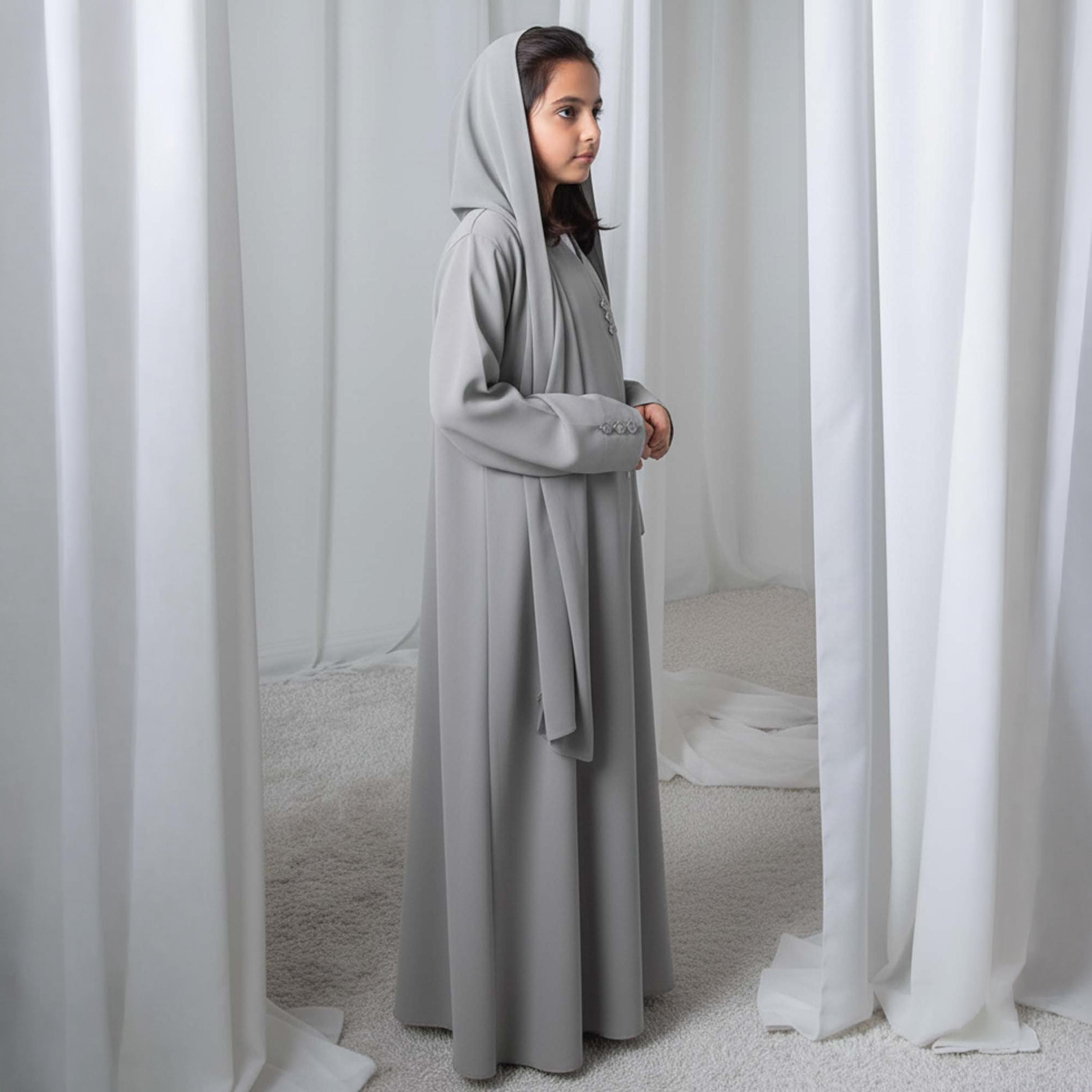 Msquare Fashion Wavy Front Hooded Barbie Crepe Girls Abaya-girls-arabicclothing-abayas-image-3